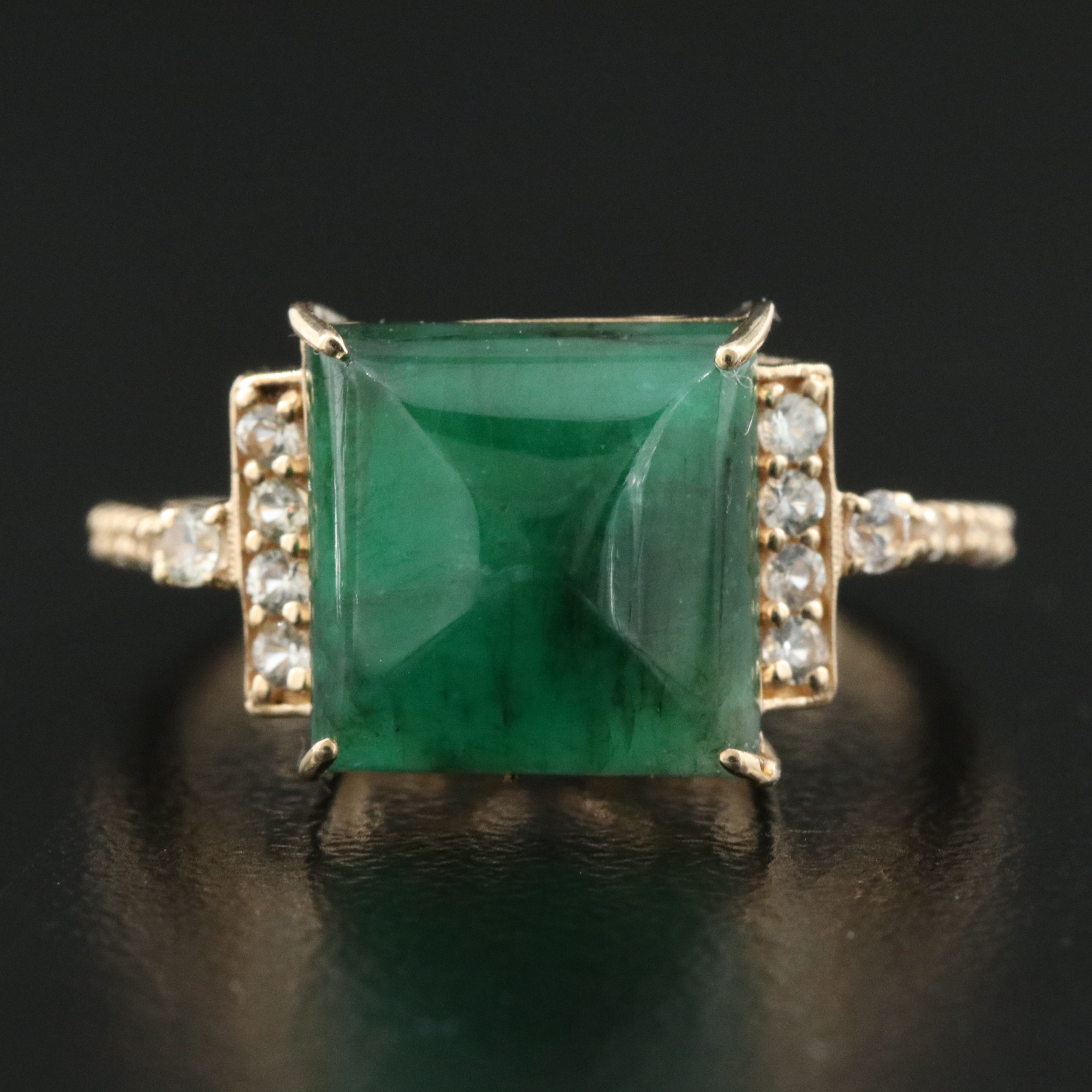 14K Emerald and White Sapphire Ring