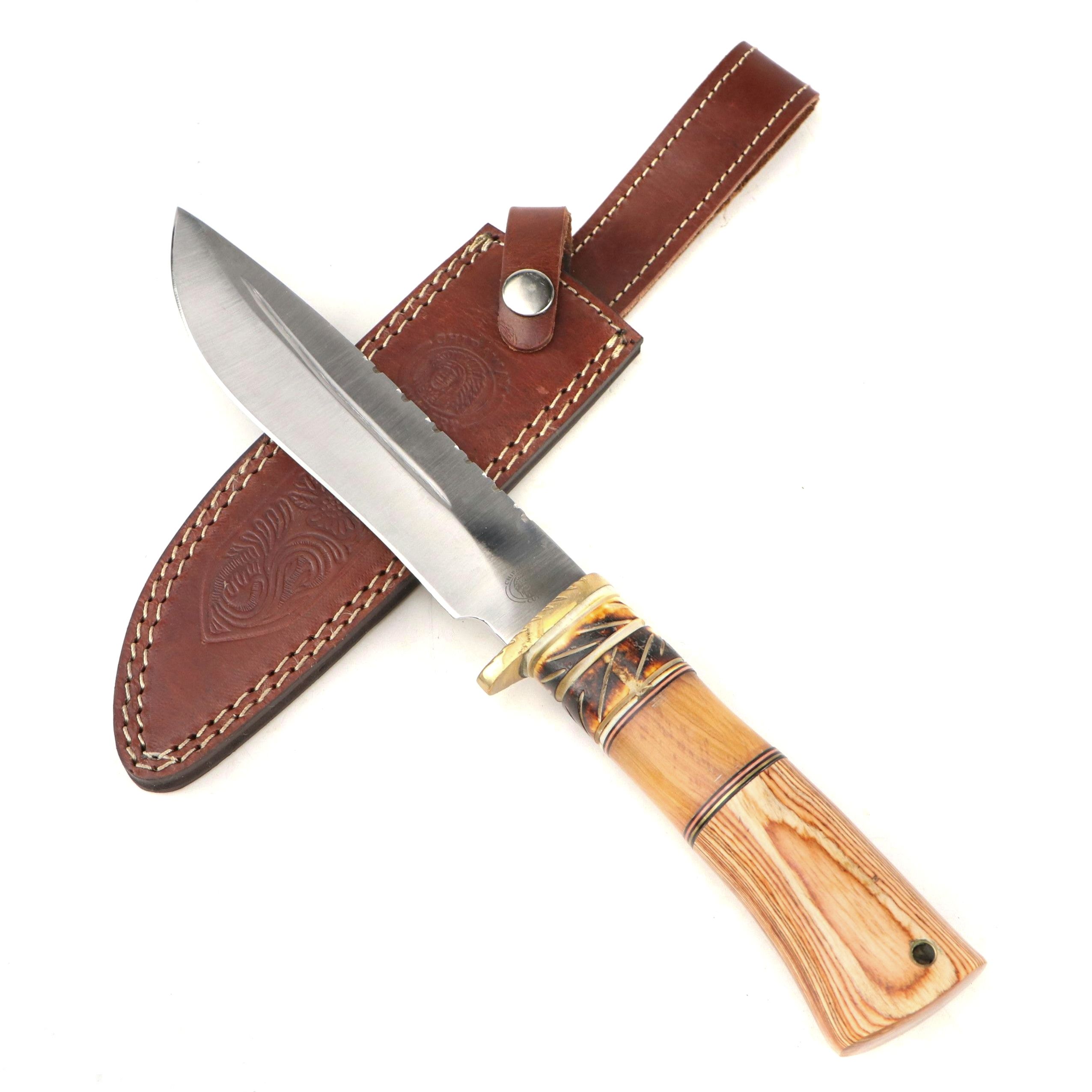 Chipaway Cutlery Wood and Bone Handled Bowie Knife in Leather Scabbard