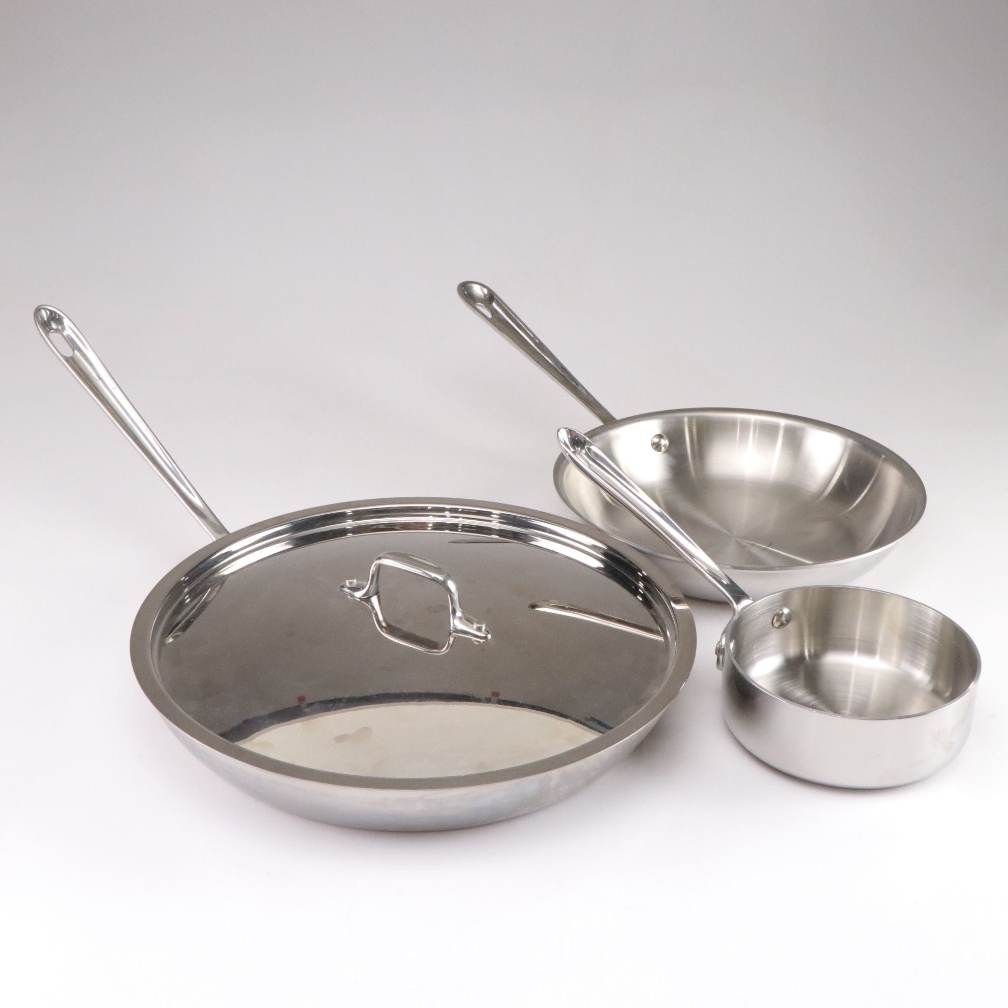 All-Clad Stainless Steel Skillets and Sauce Pan