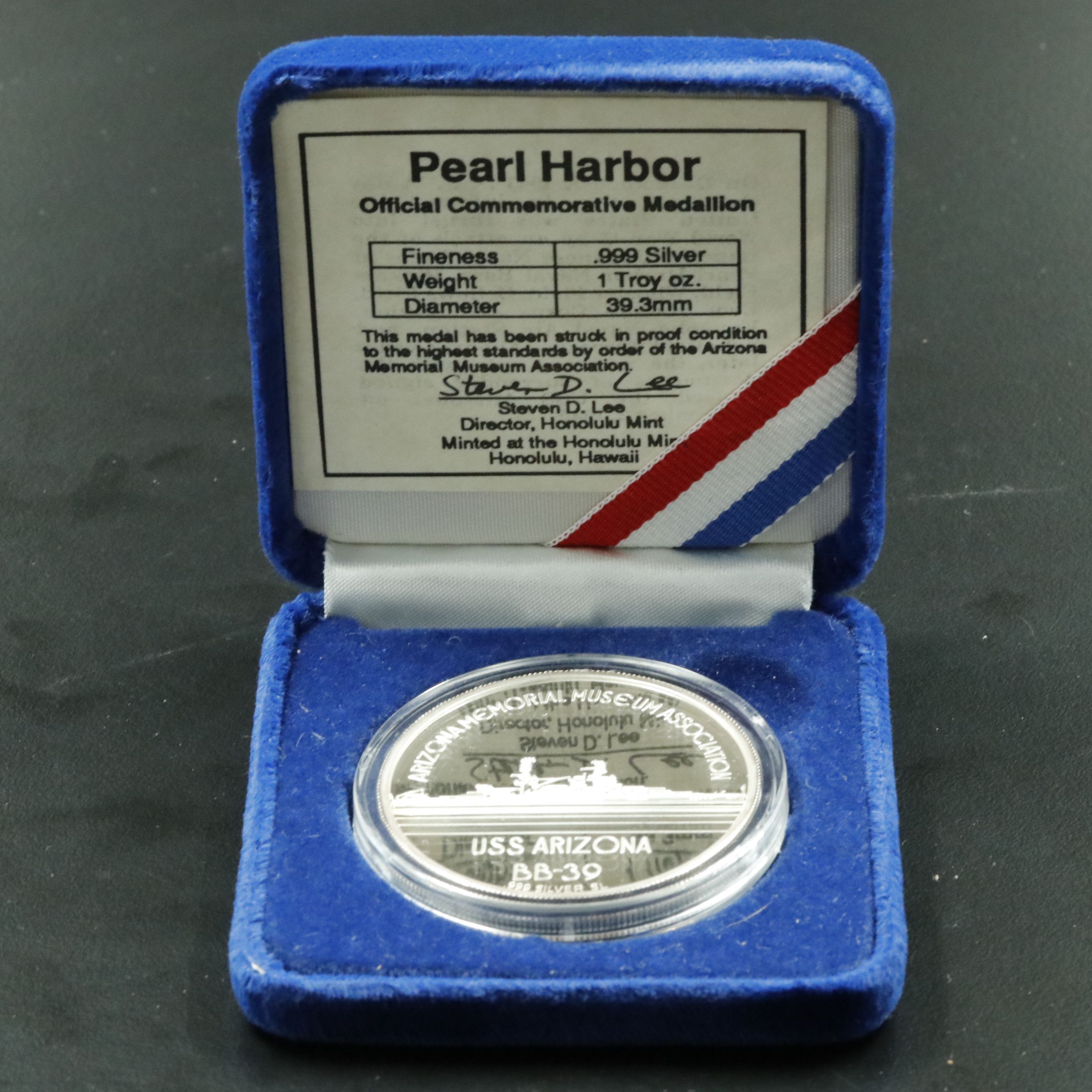 Pearl Harbor Commemorative One Troy Ounce .999 Silver Round
