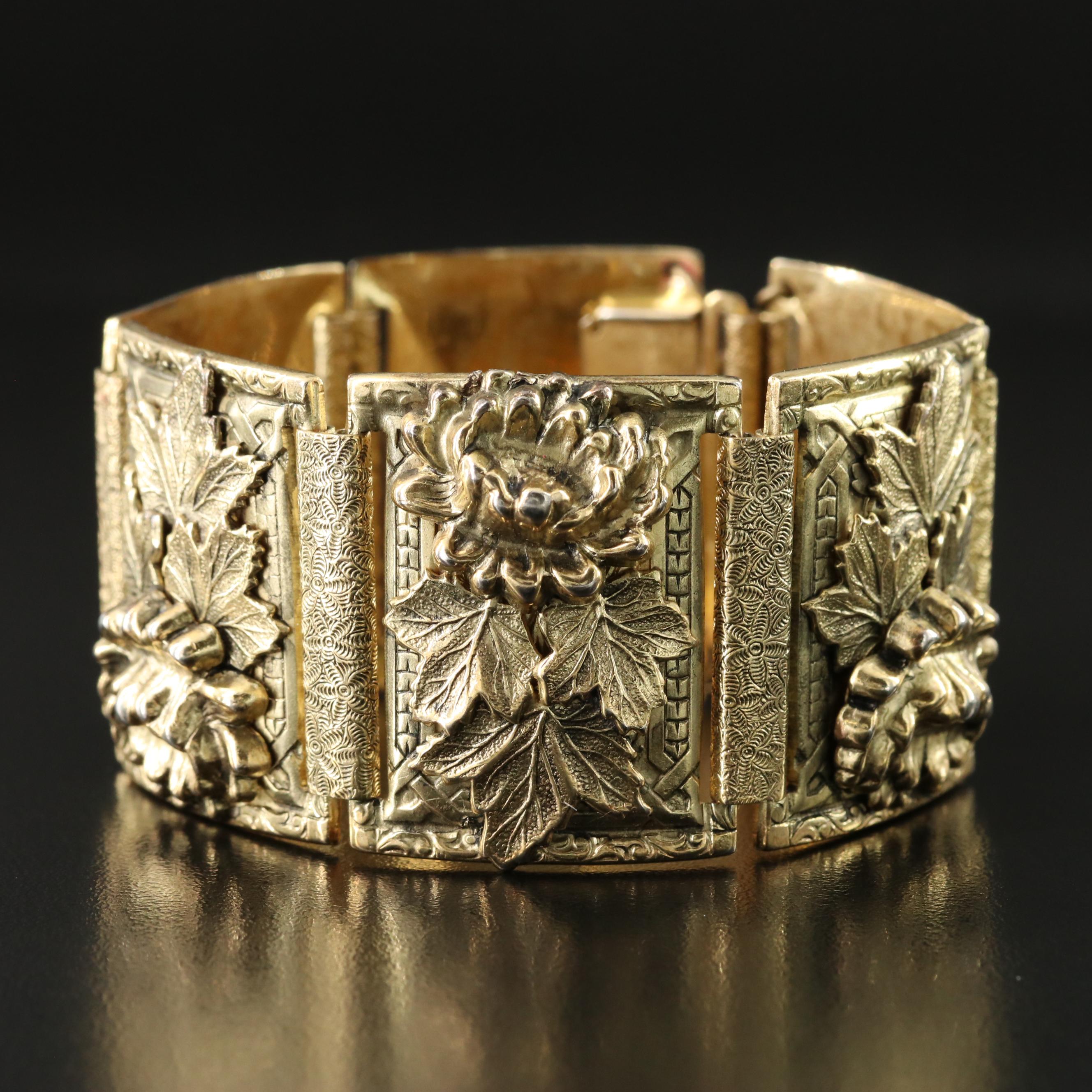 Whiting & Davis Chrysanthemum Panel Bracelet