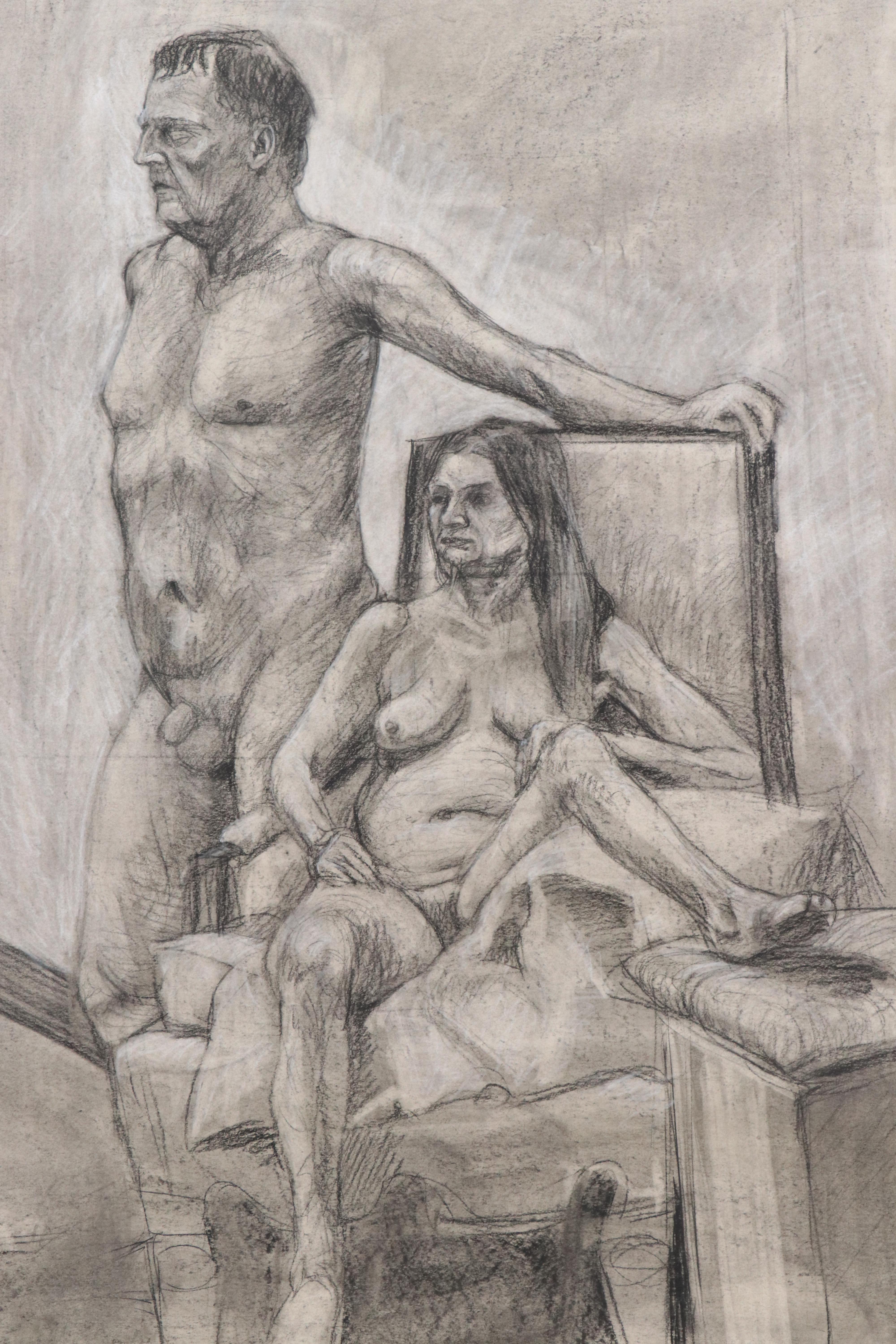 Ben Farrell Charcoal Drawing of Nude Figure Study, 2010s
