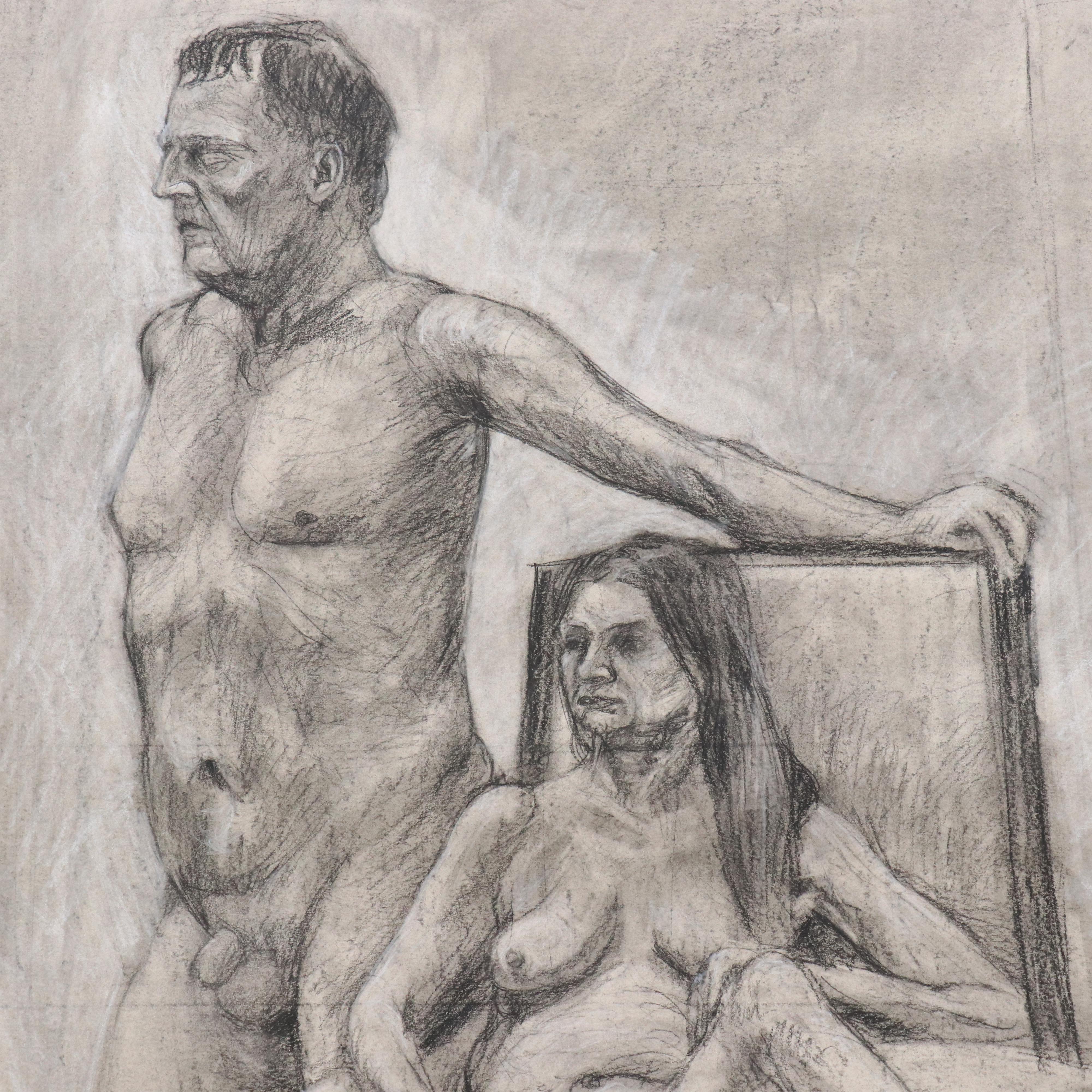 Ben Farrell Charcoal Drawing of Nude Figure Study, 2010s