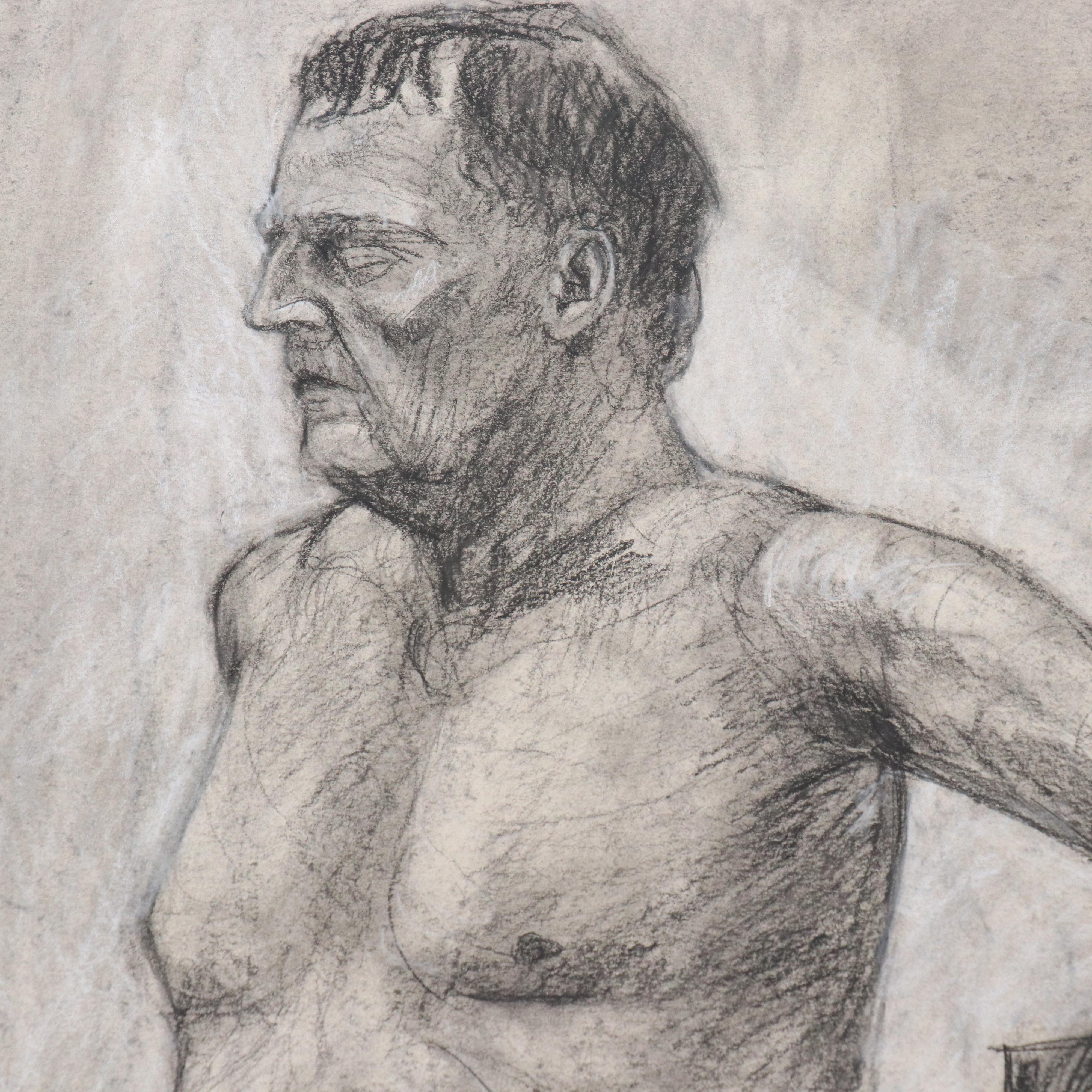 Ben Farrell Charcoal Drawing of Nude Figure Study, 2010s