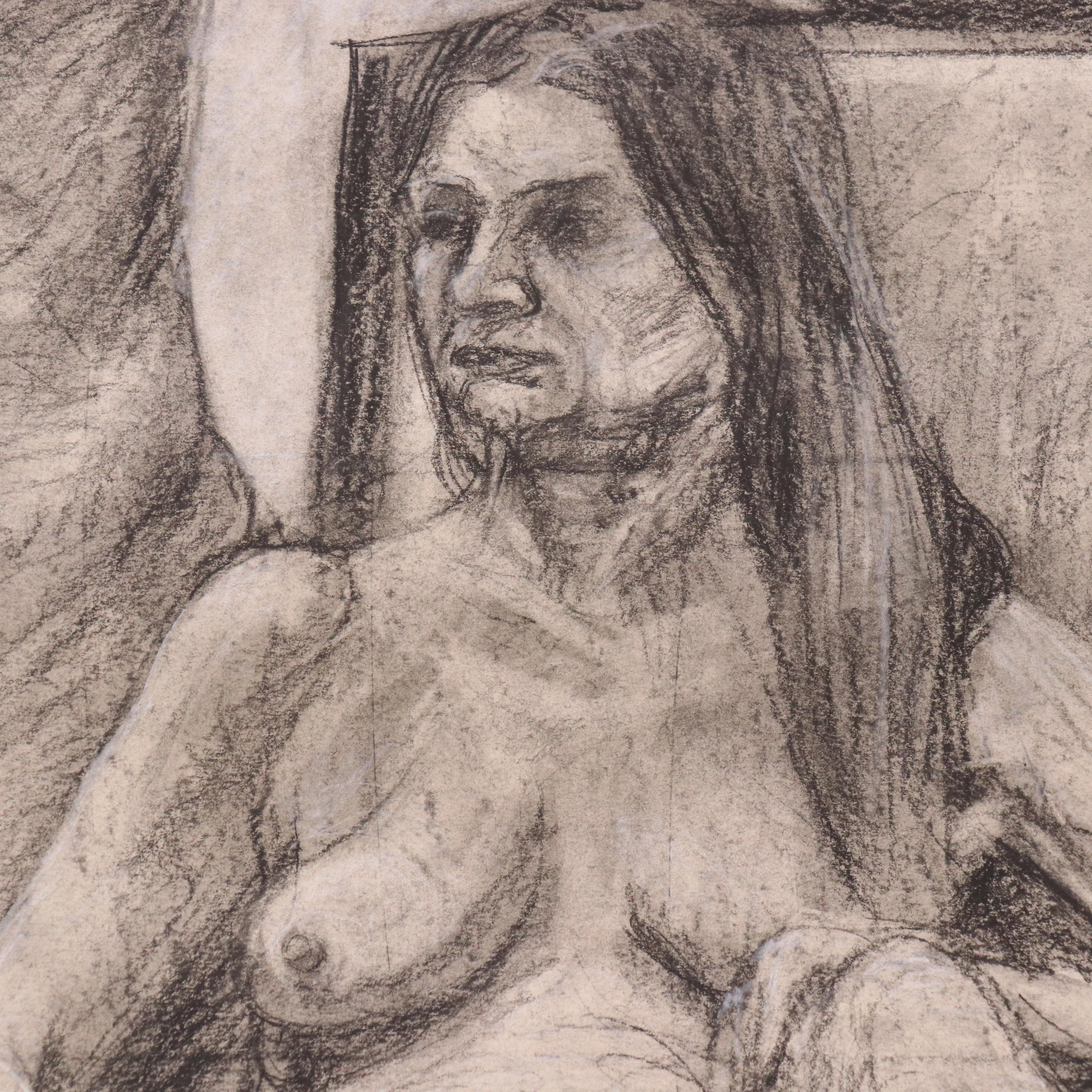 Ben Farrell Charcoal Drawing of Nude Figure Study, 2010s