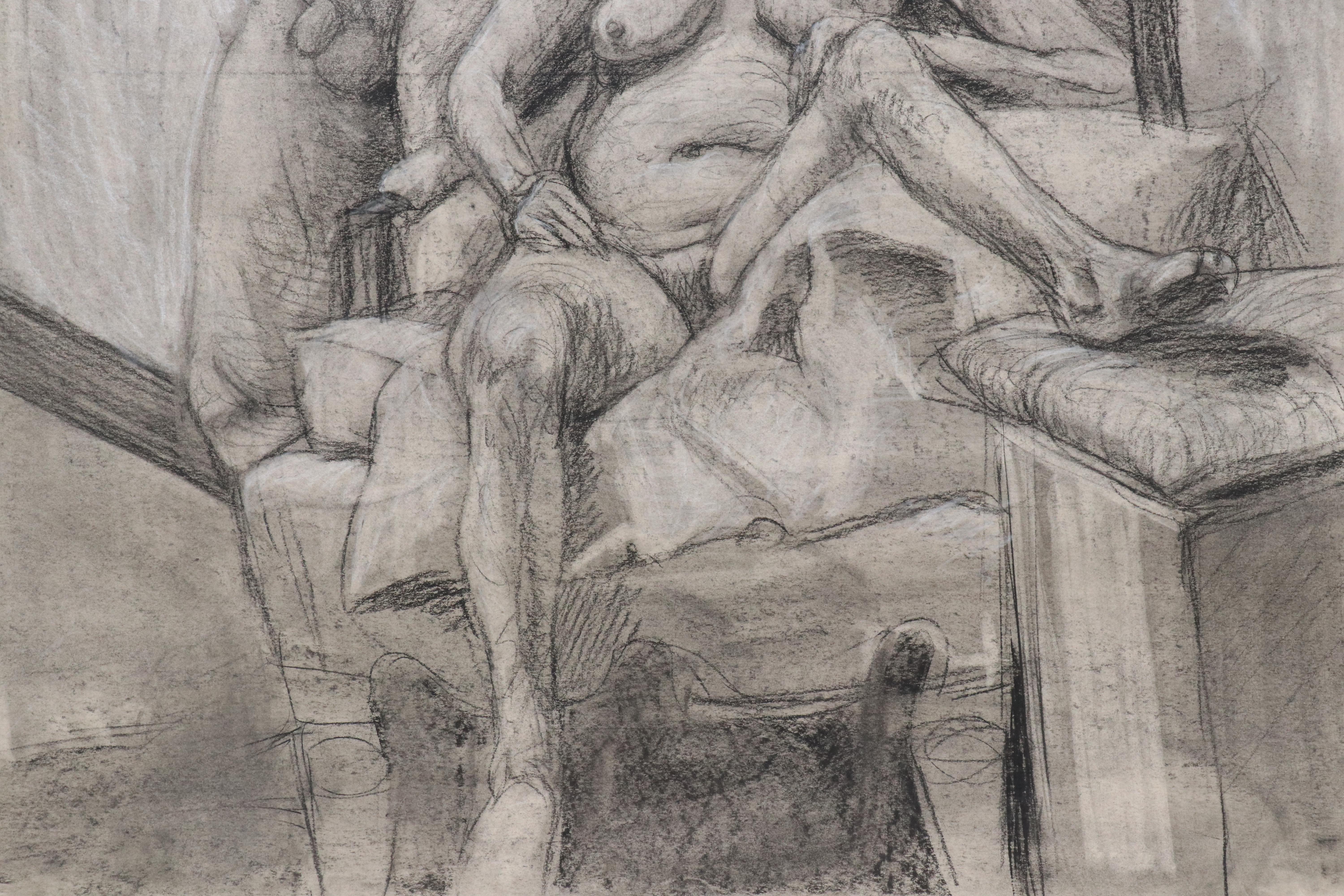 Ben Farrell Charcoal Drawing of Nude Figure Study, 2010s