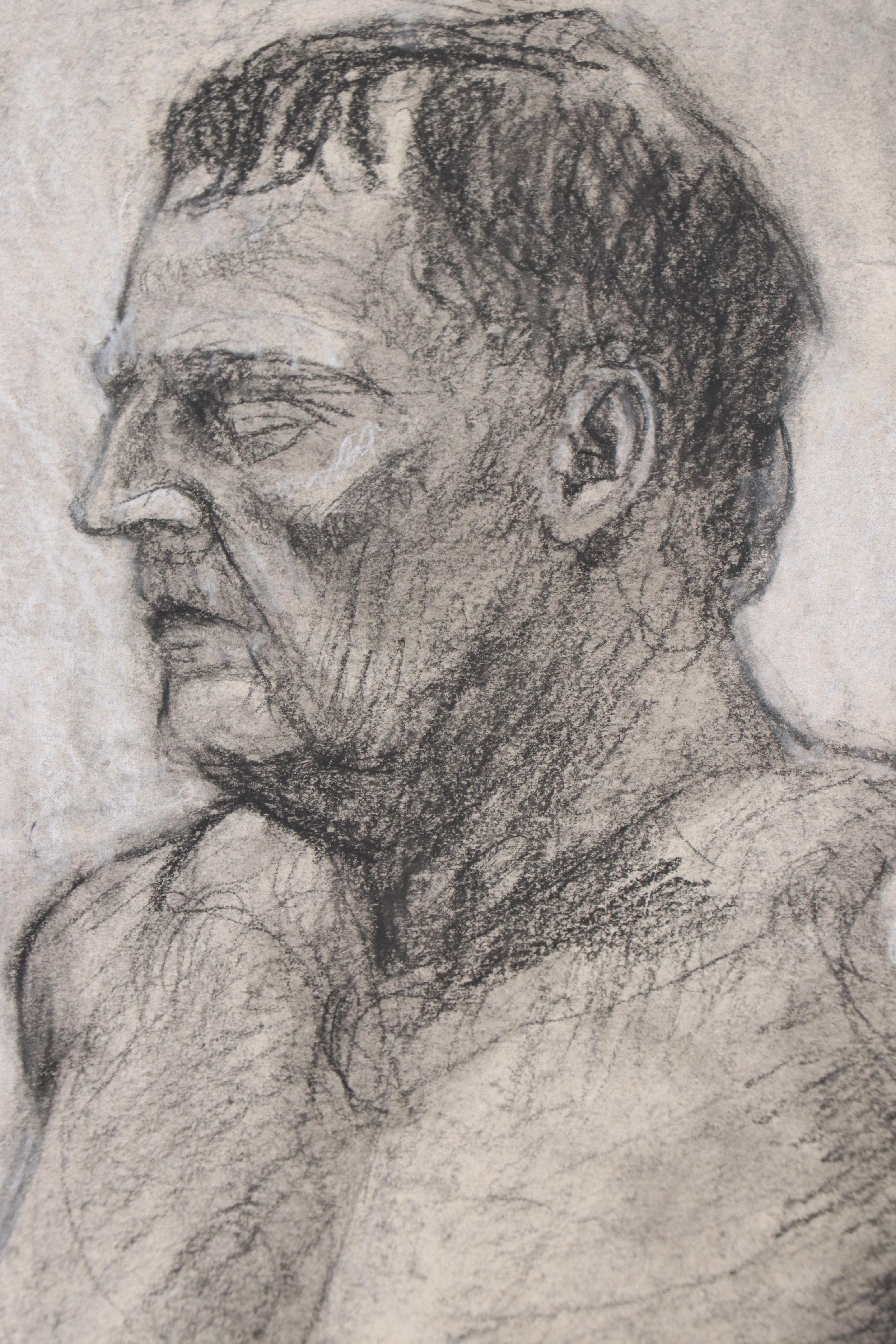 Ben Farrell Charcoal Drawing of Nude Figure Study, 2010s