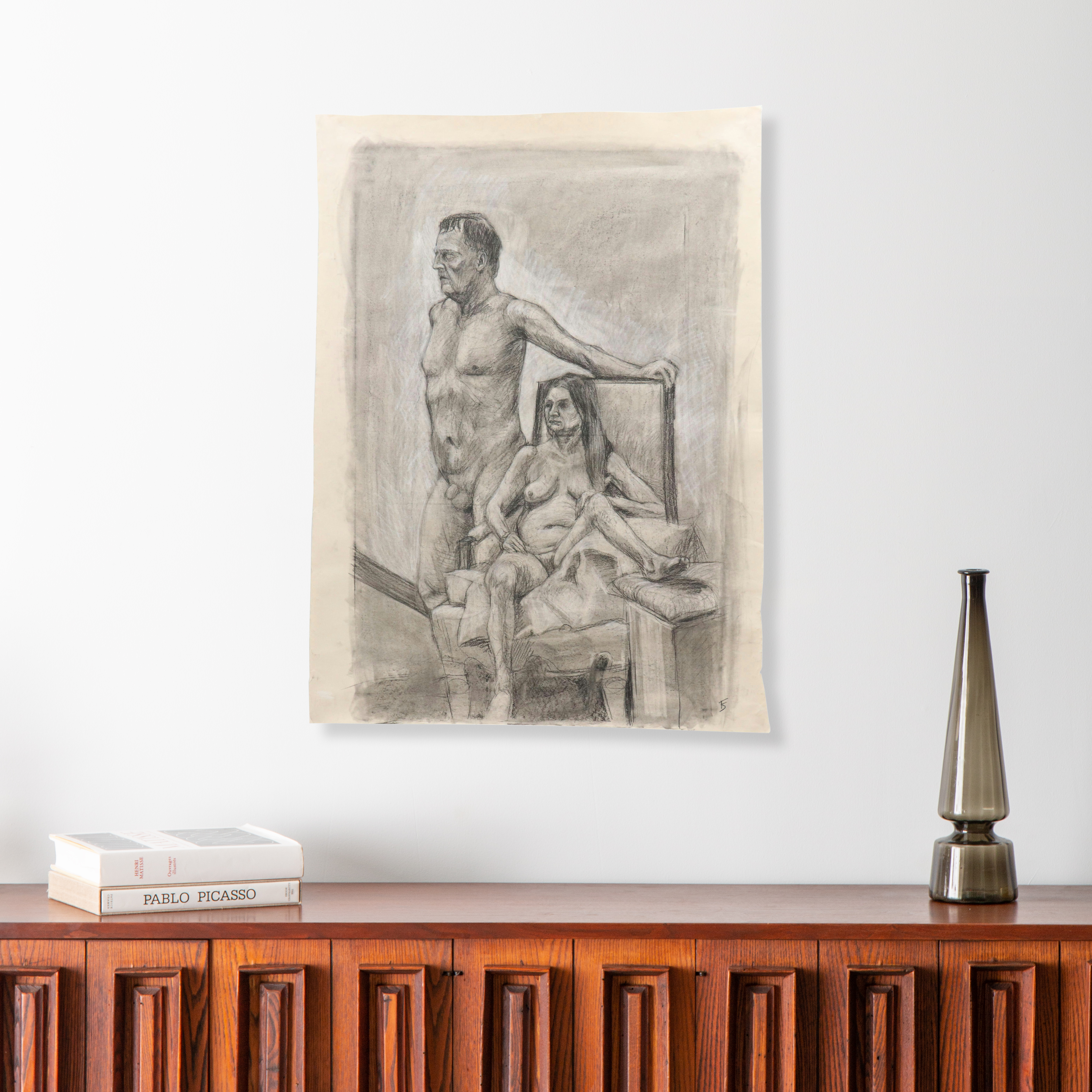 Ben Farrell Charcoal Drawing of Nude Figure Study, 2010s