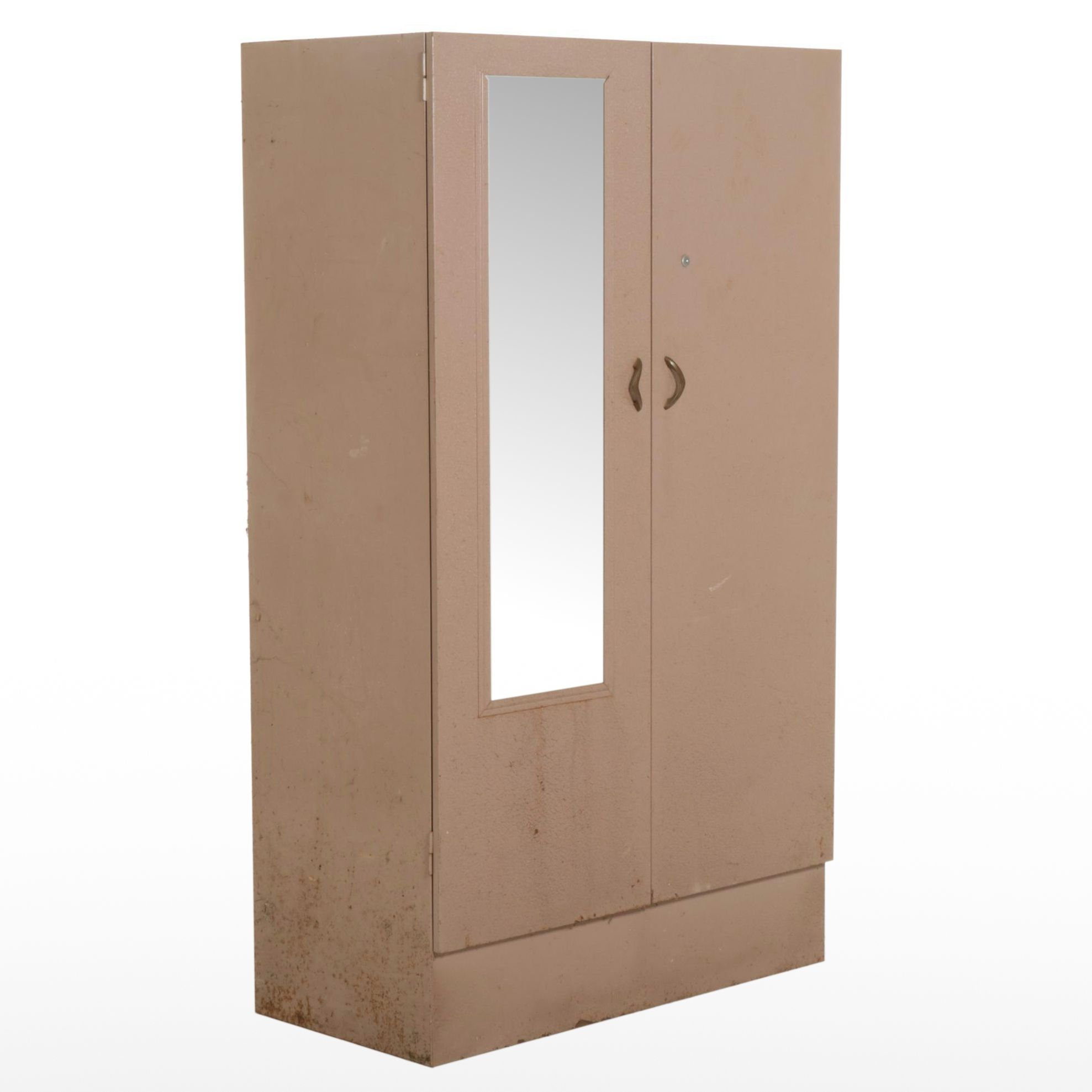 Industrial Metal Wardrobe Cabinet with Mirrored Door, Mid 20th Century