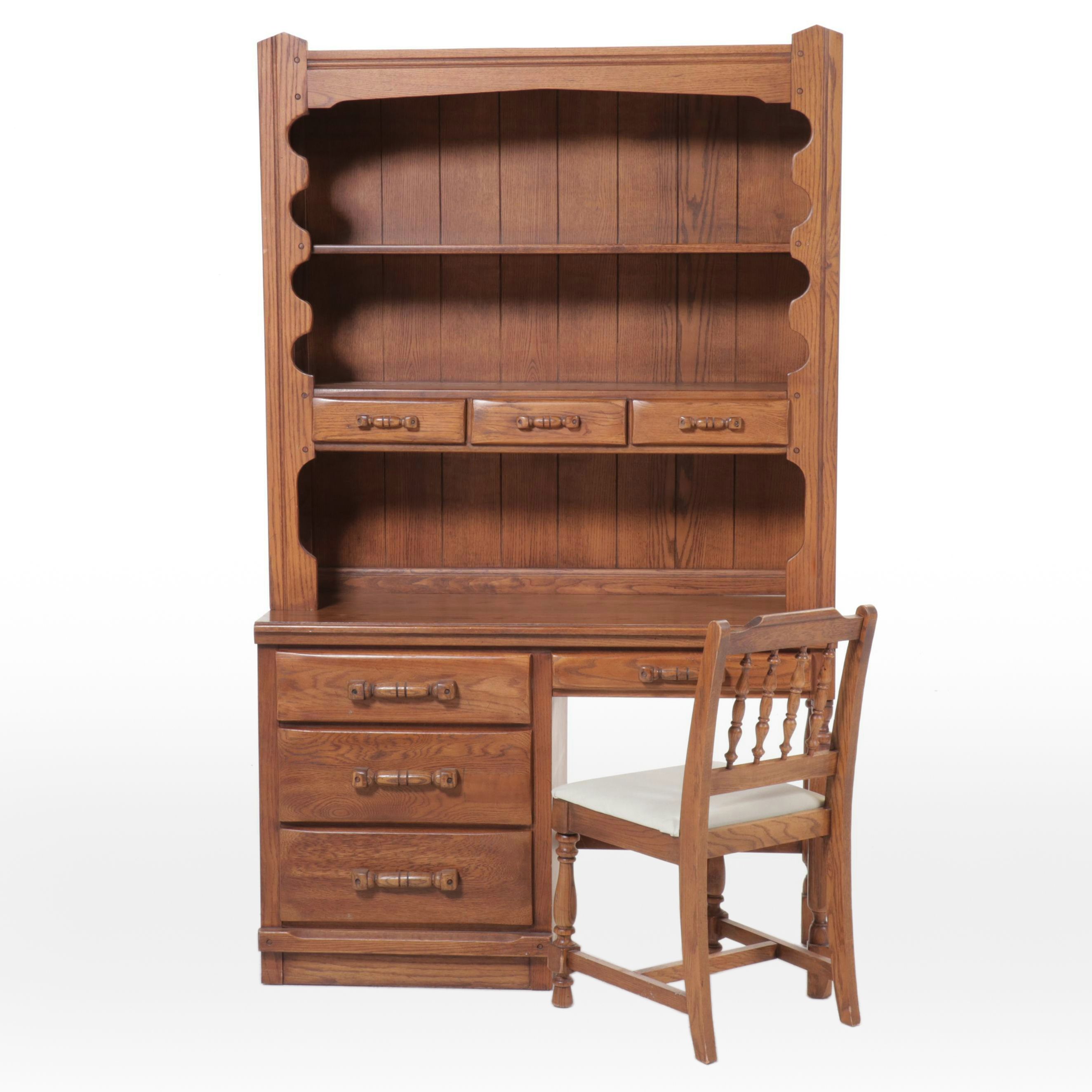 Young-Hinkle Oak Writing Desk with Hutch and Chair