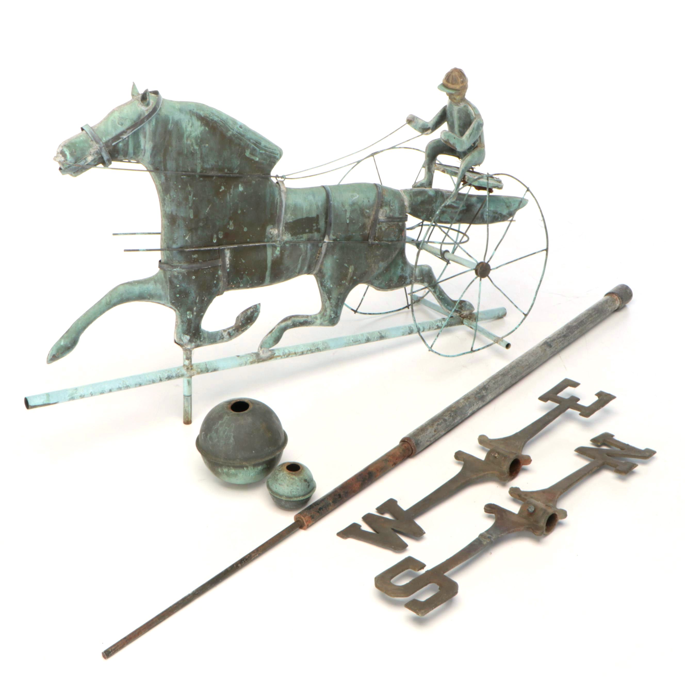Copper Horse and Jockey Sulky Harness Racing Weather Vane