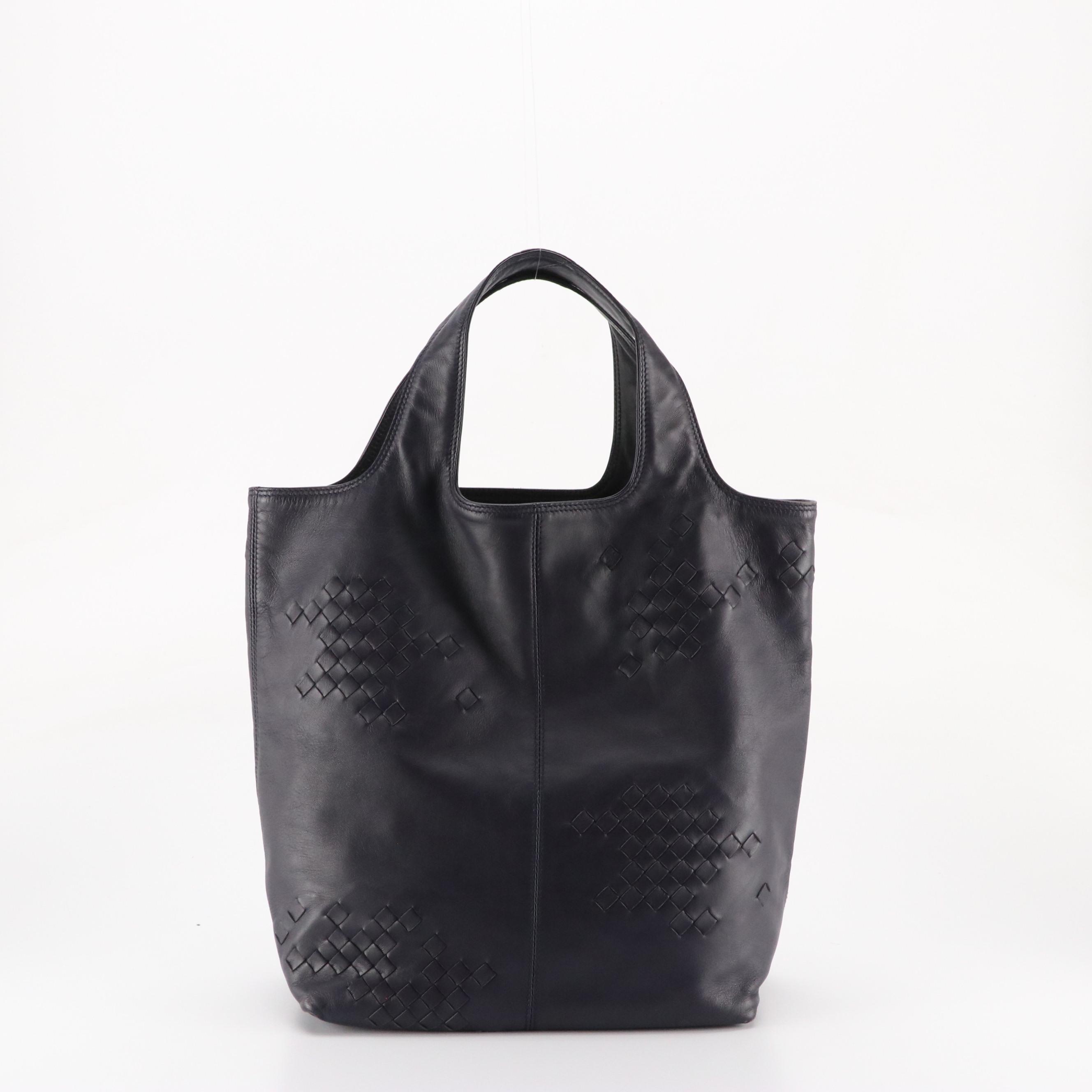 Bottega Veneta Regent Handle Tote in Navy Blue Lambskin and Intrecciato Leather