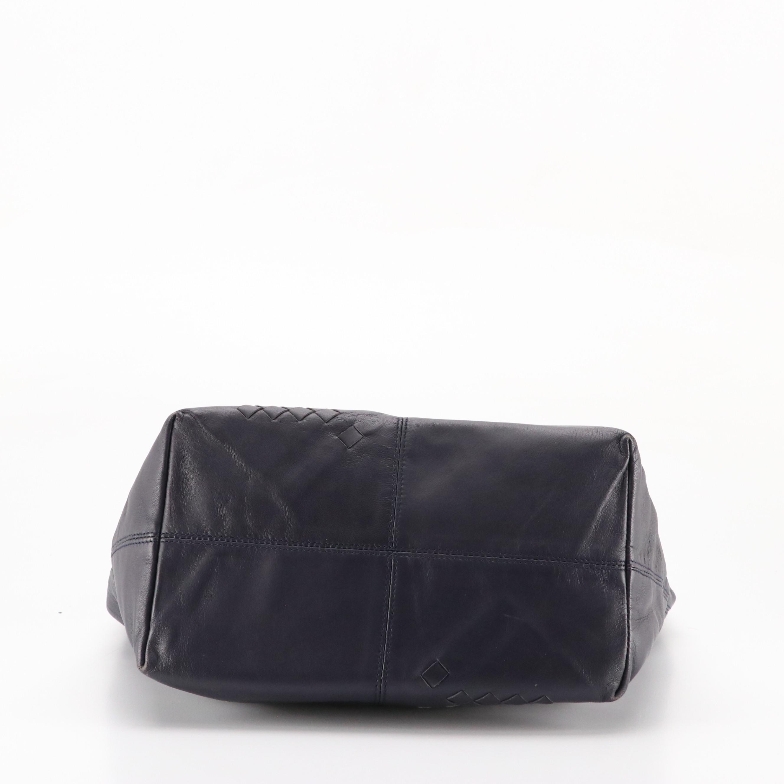 Bottega Veneta Regent Handle Tote in Navy Blue Lambskin and Intrecciato Leather