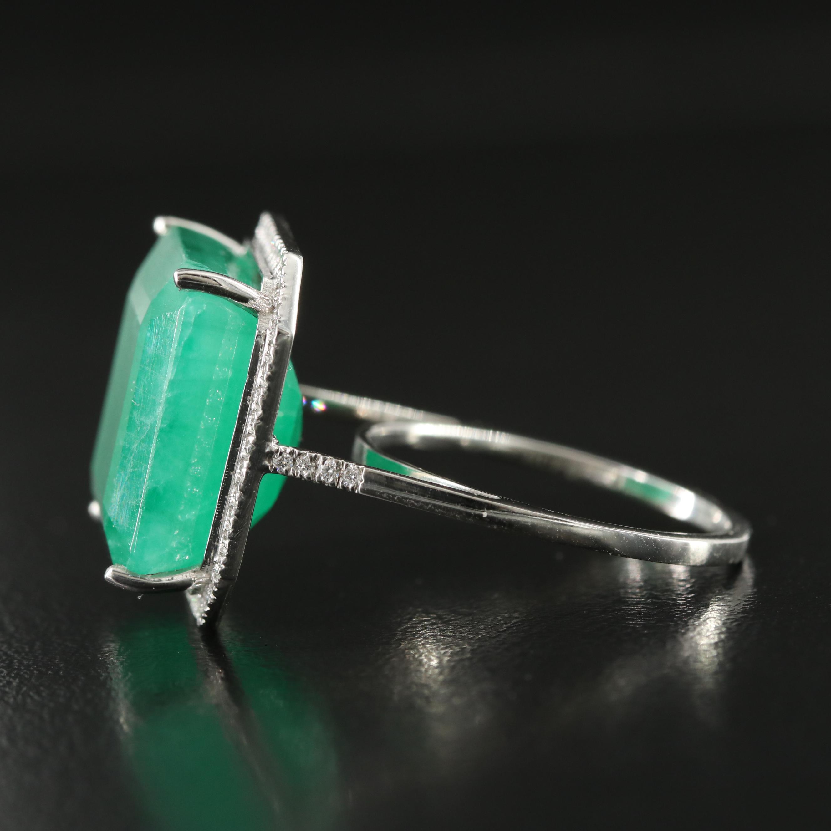 Platinum 16.88 CT Emerald and 0.17 CTW Diamond Ring