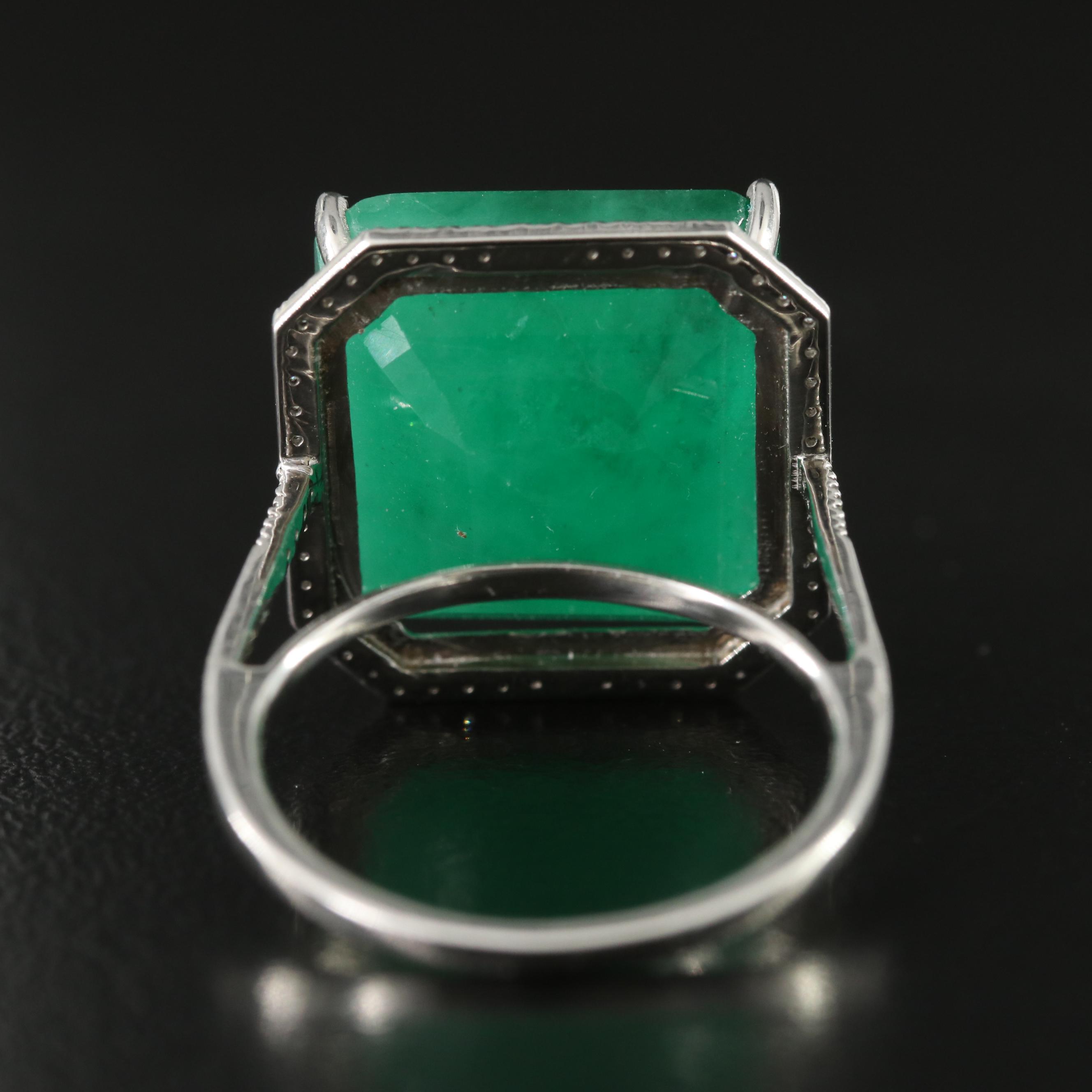 Platinum 16.88 CT Emerald and 0.17 CTW Diamond Ring