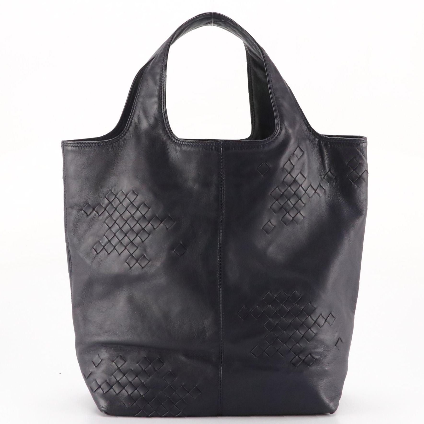 Bottega Veneta Regent Handle Tote in Navy Blue Lambskin and Intrecciato Leather