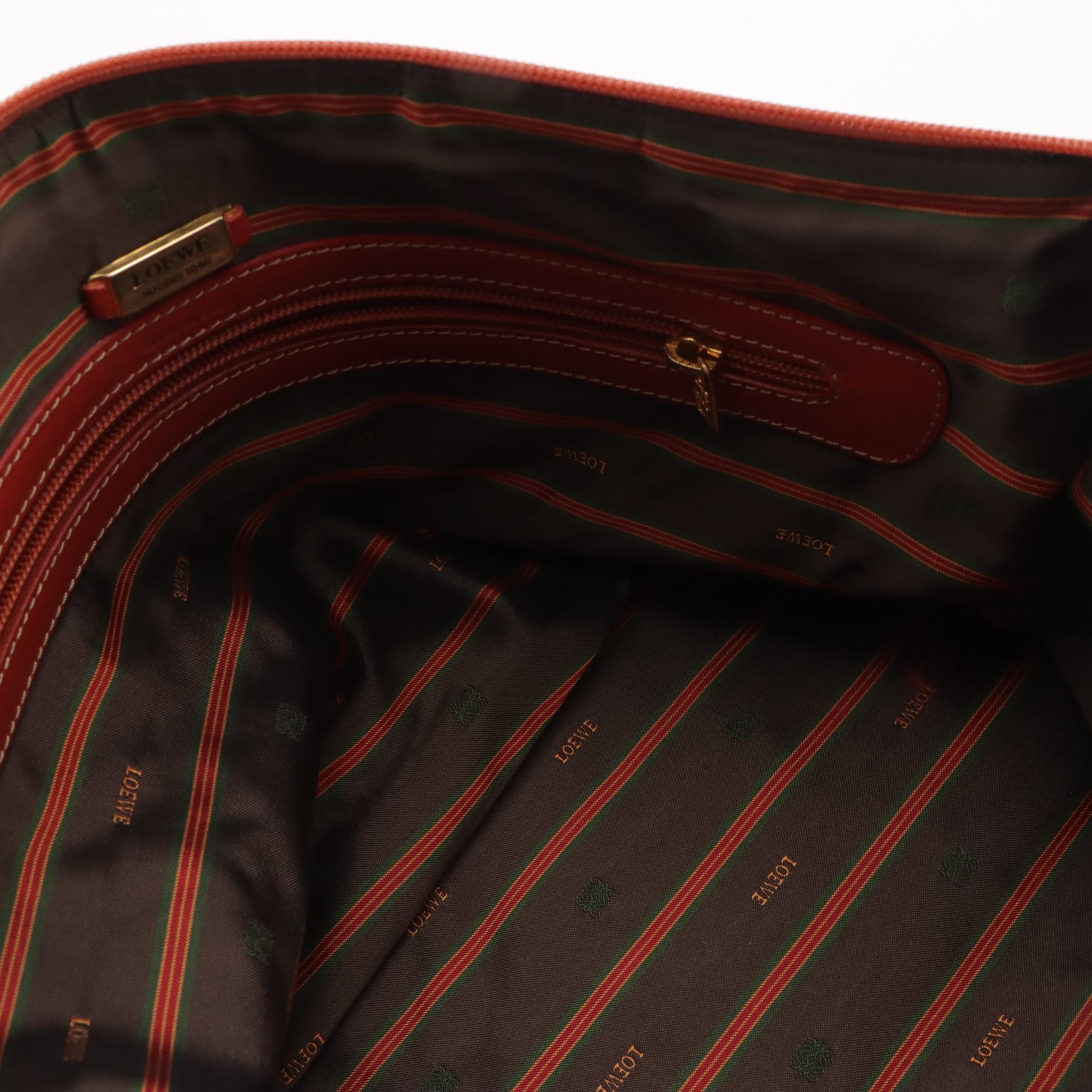 Loewe Large Zippered Shoulder Tote in Vermillion Textured and Smooth Leather