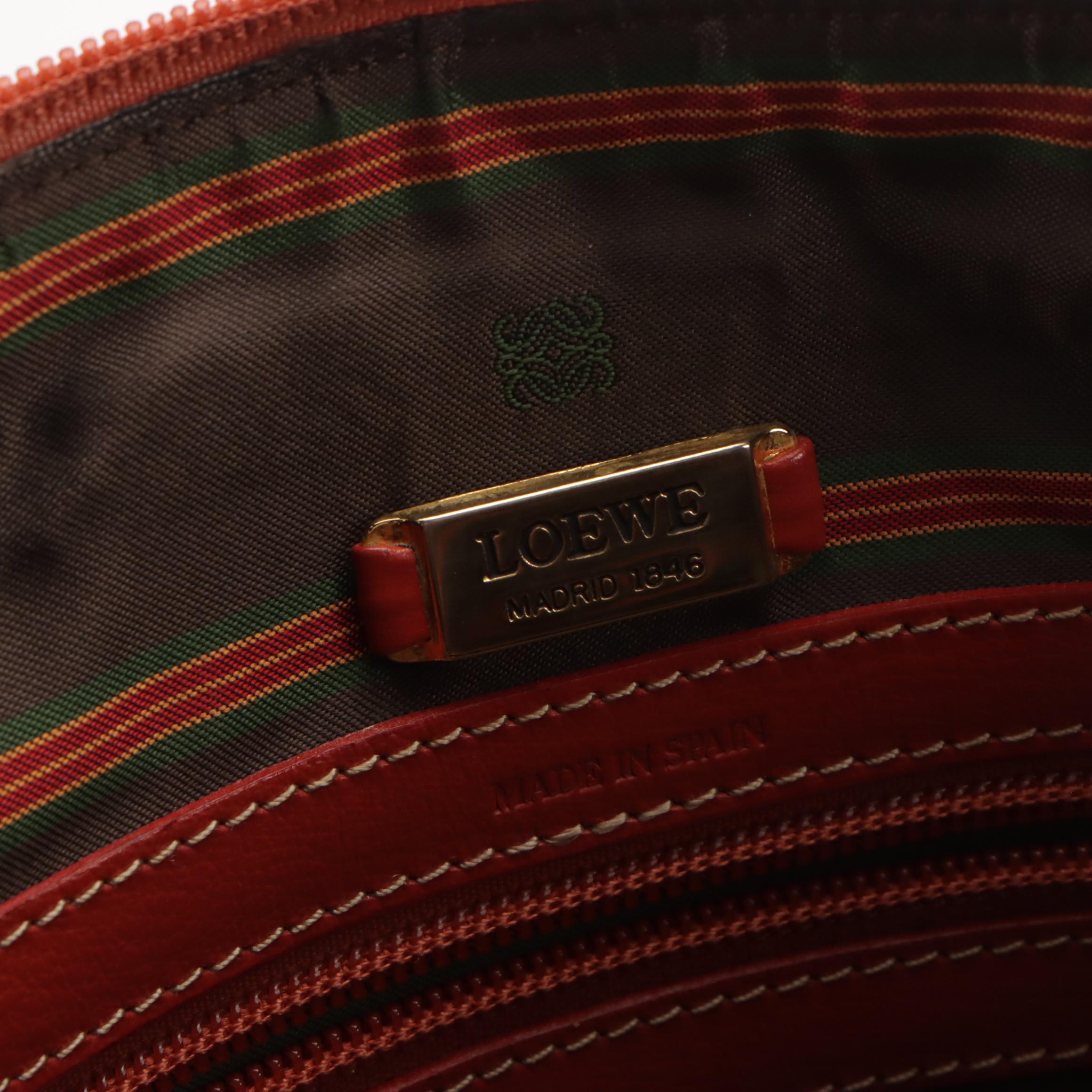 Loewe Large Zippered Shoulder Tote in Vermillion Textured and Smooth Leather