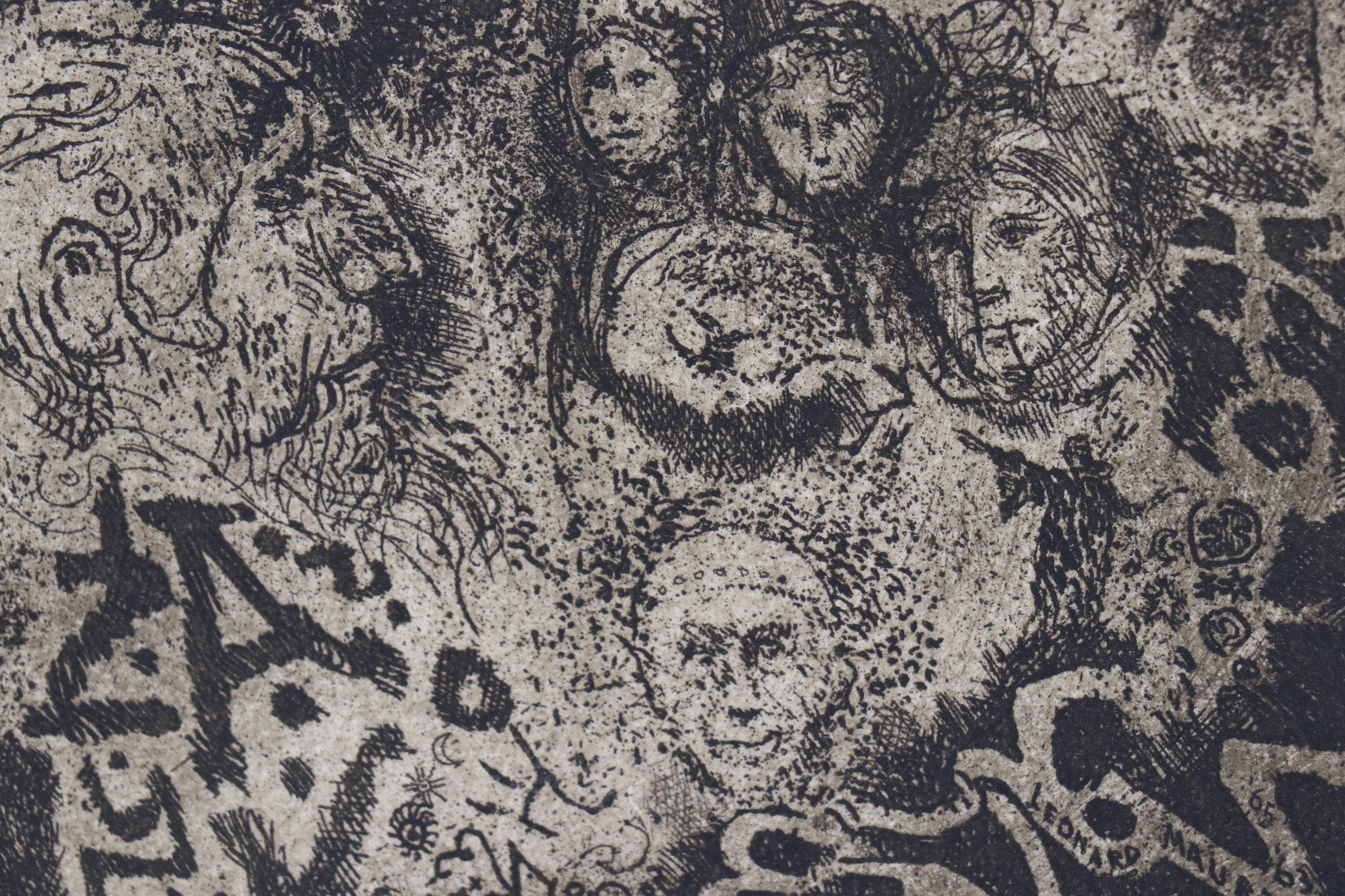 Leonard Maurer Modernist Etching "Improvisation," 1965