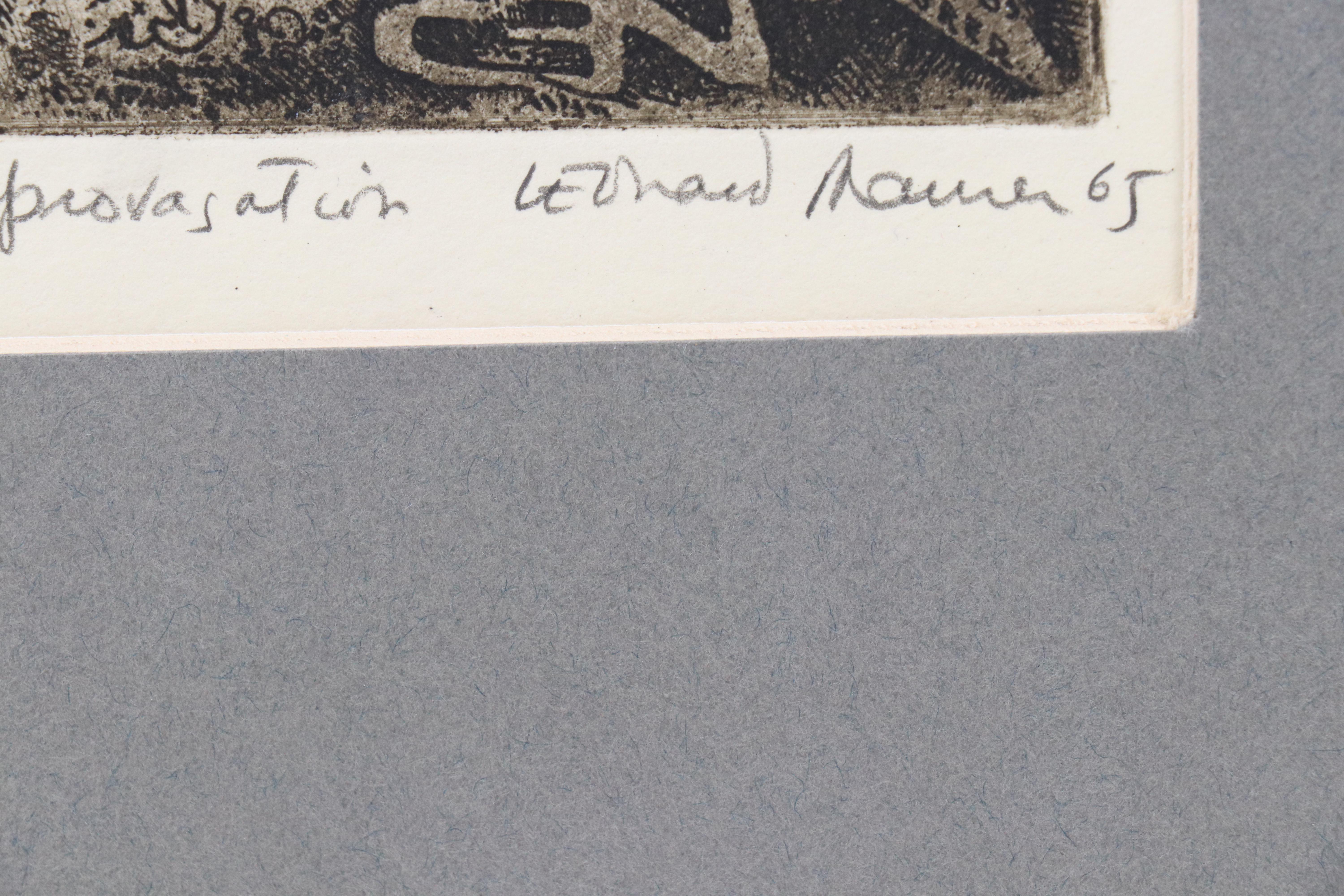 Leonard Maurer Modernist Etching "Improvisation," 1965