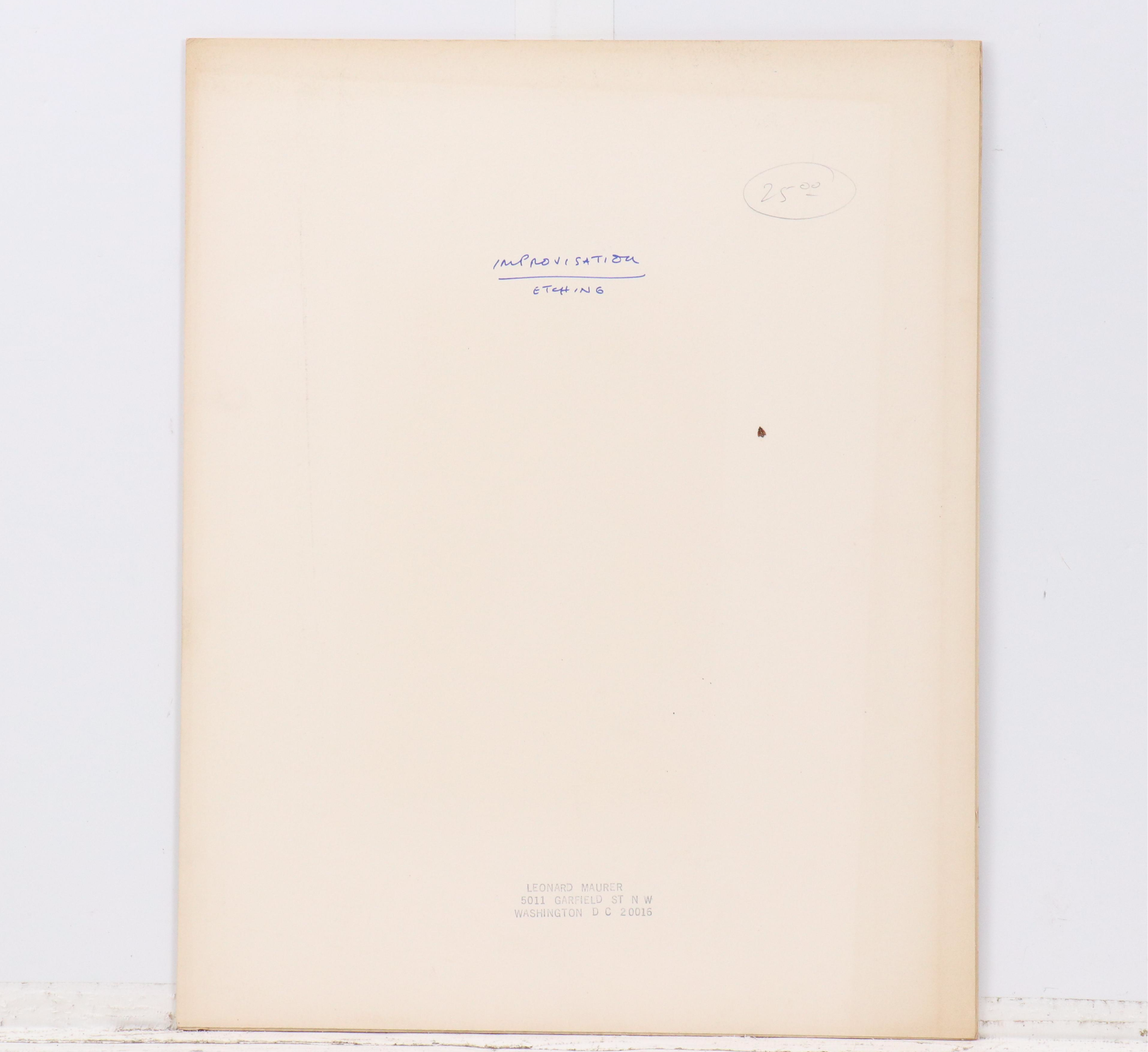 Leonard Maurer Modernist Etching "Improvisation," 1965