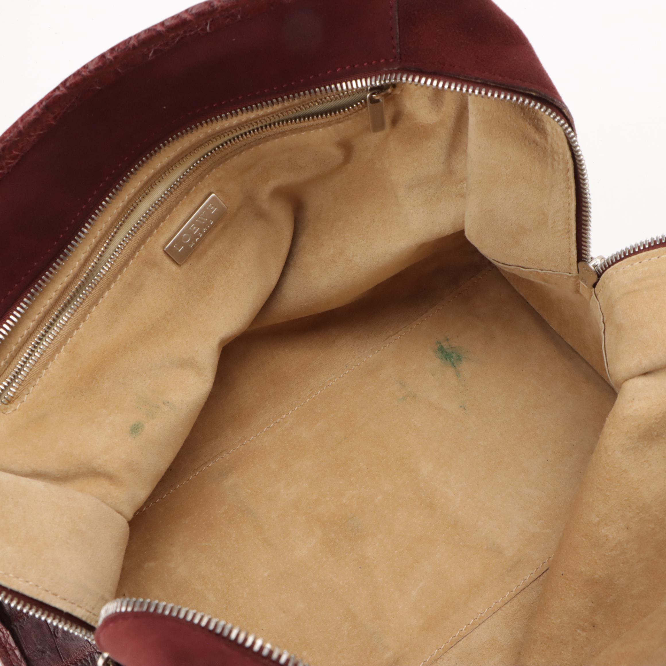 Loewe Amazona Handbag in Maroon Suede and Crocodile Leather Trim