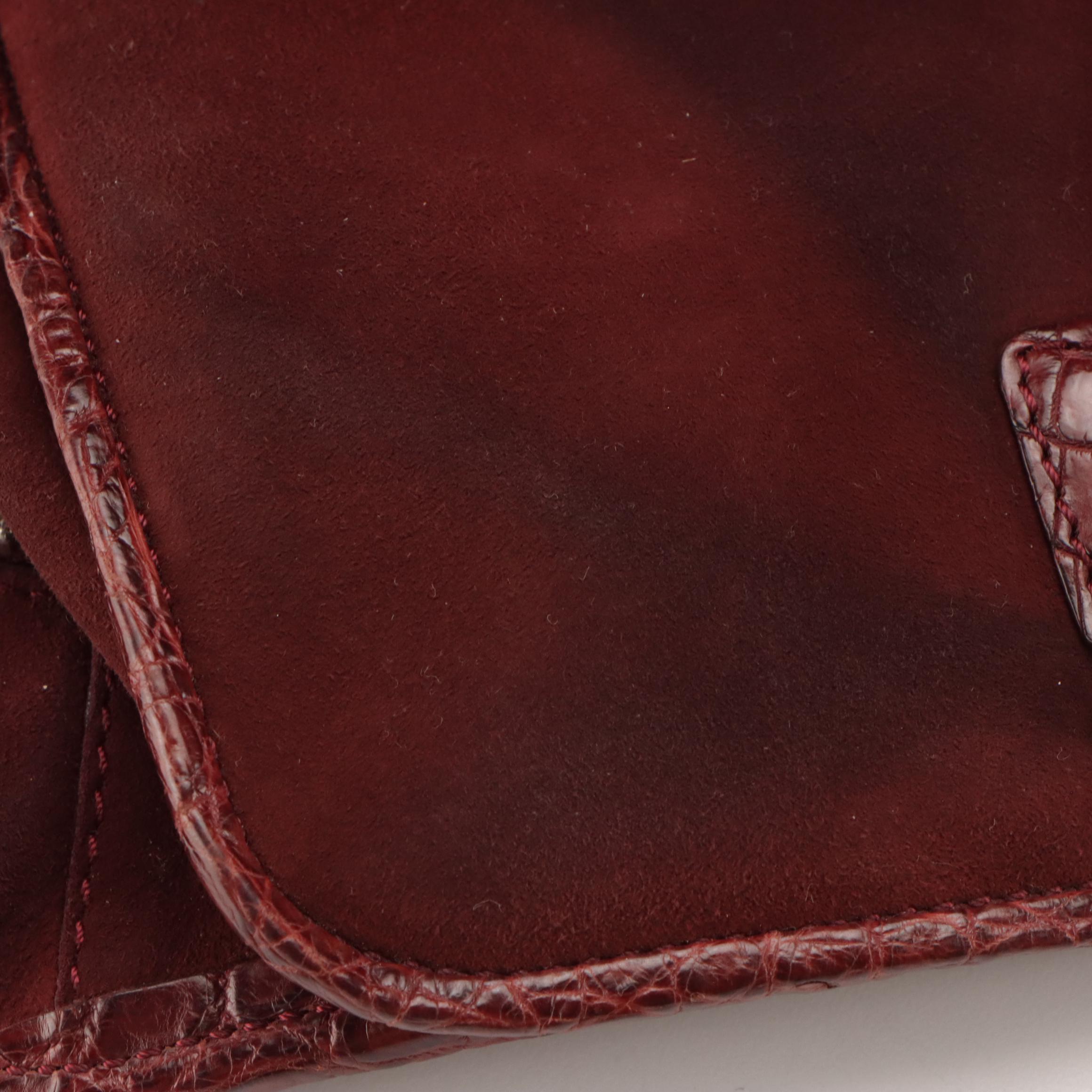Loewe Amazona Handbag in Maroon Suede and Crocodile Leather Trim