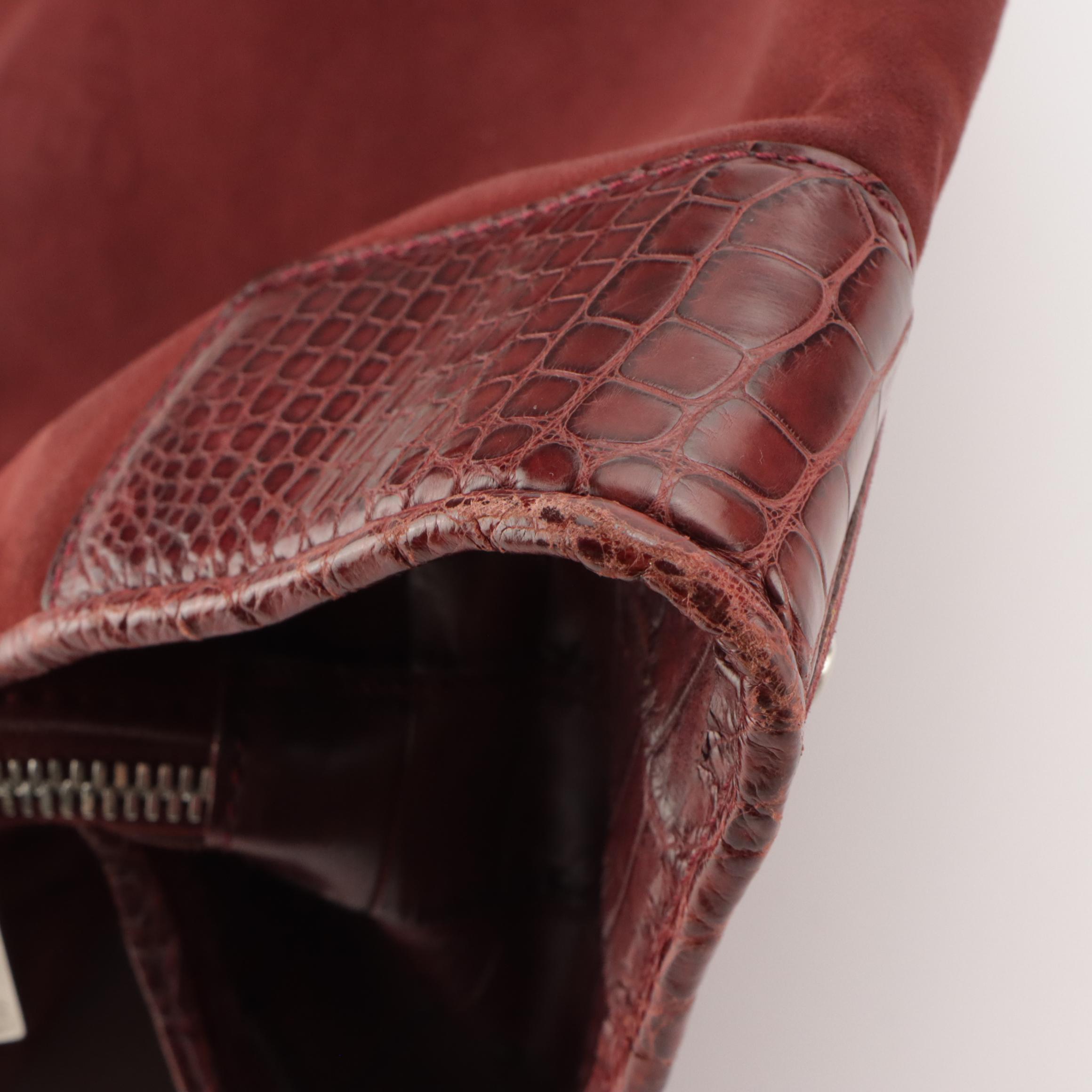 Loewe Amazona Handbag in Maroon Suede and Crocodile Leather Trim