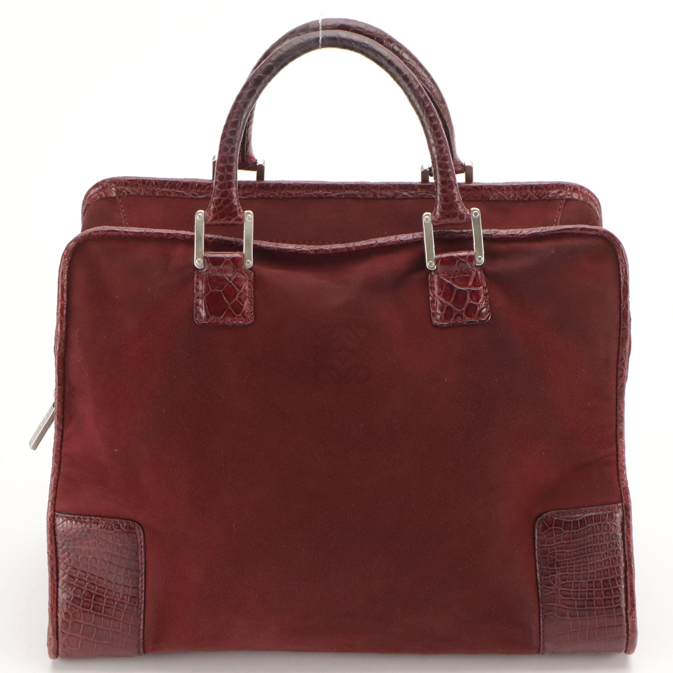Loewe Amazona Handbag in Maroon Suede and Crocodile Leather Trim