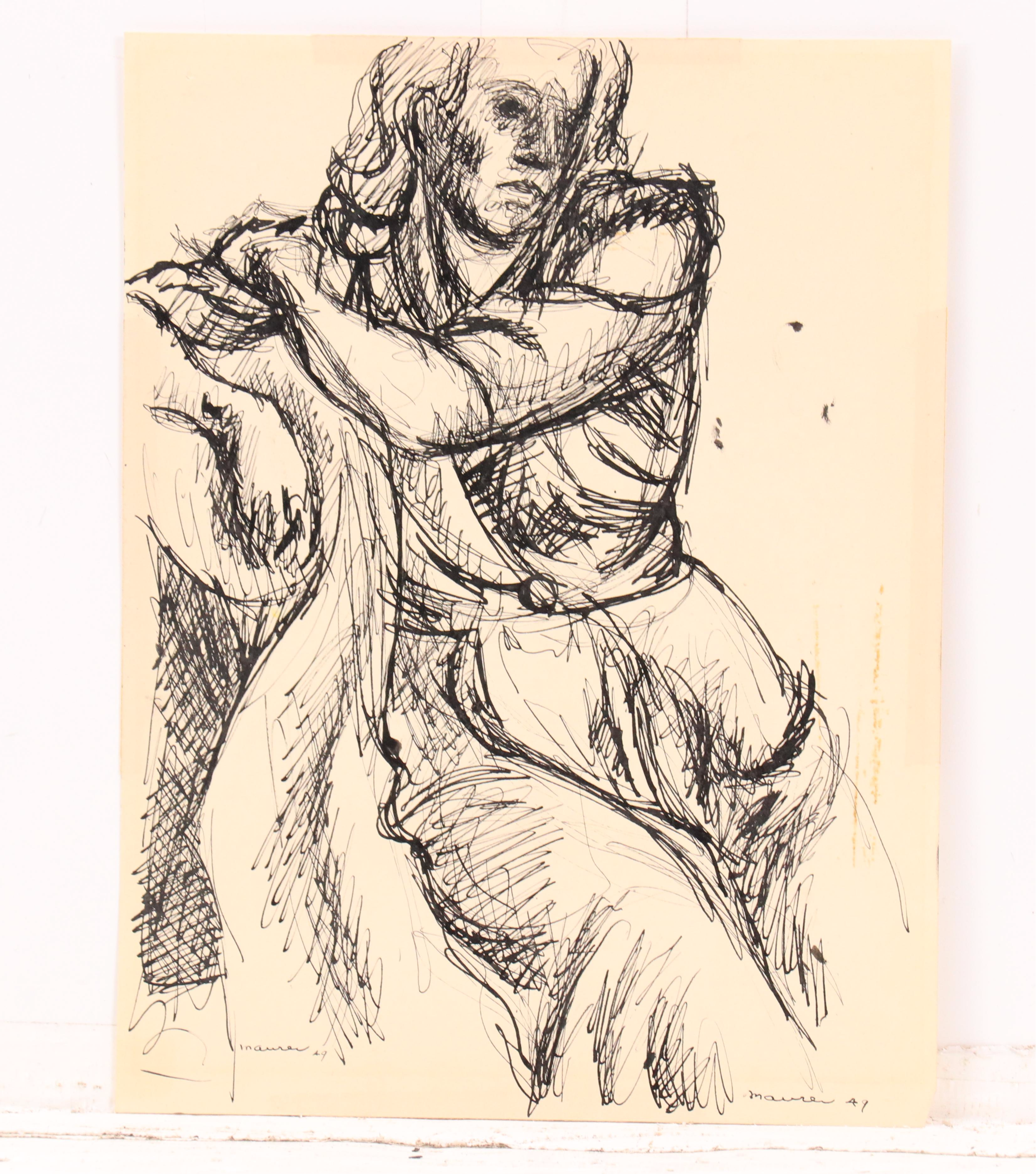 Leonard Maurer Figurative Ink Drawings, 1940s