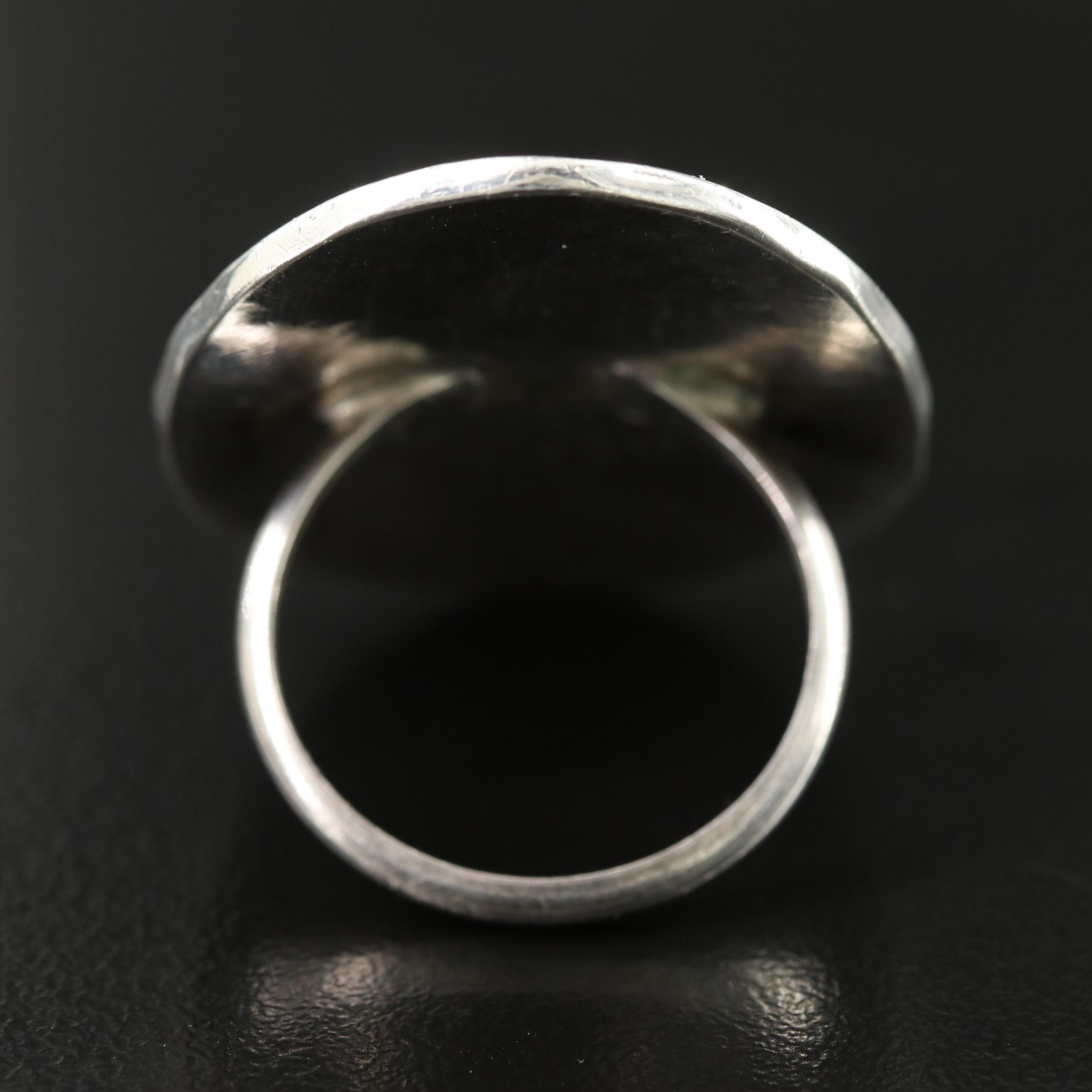 Roland Eustace Zuni Sterling Coral and Turquoise Gemstone Inlay Cardinal Ring