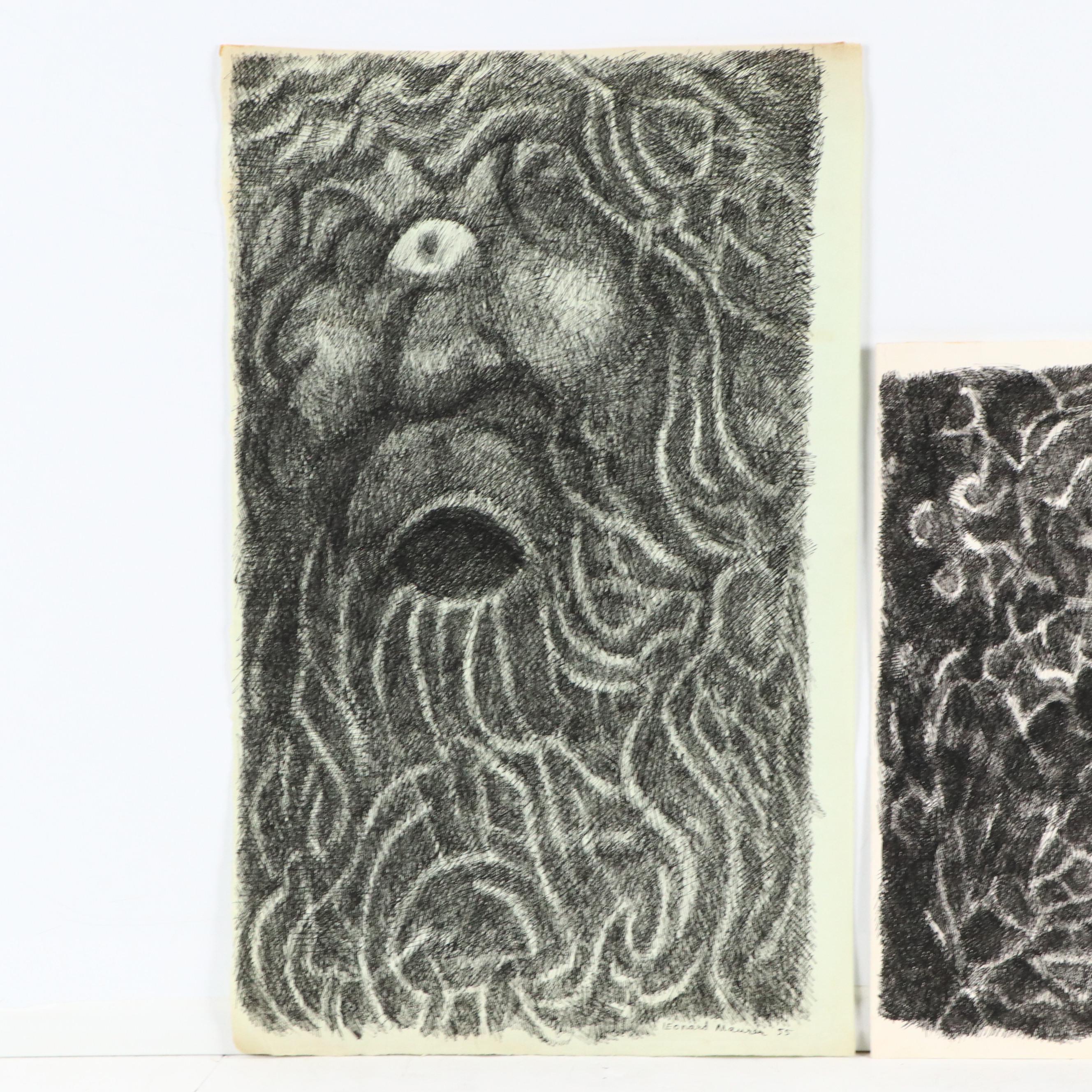 Leonard Maurer Abstract Ink Drawings, 1950s