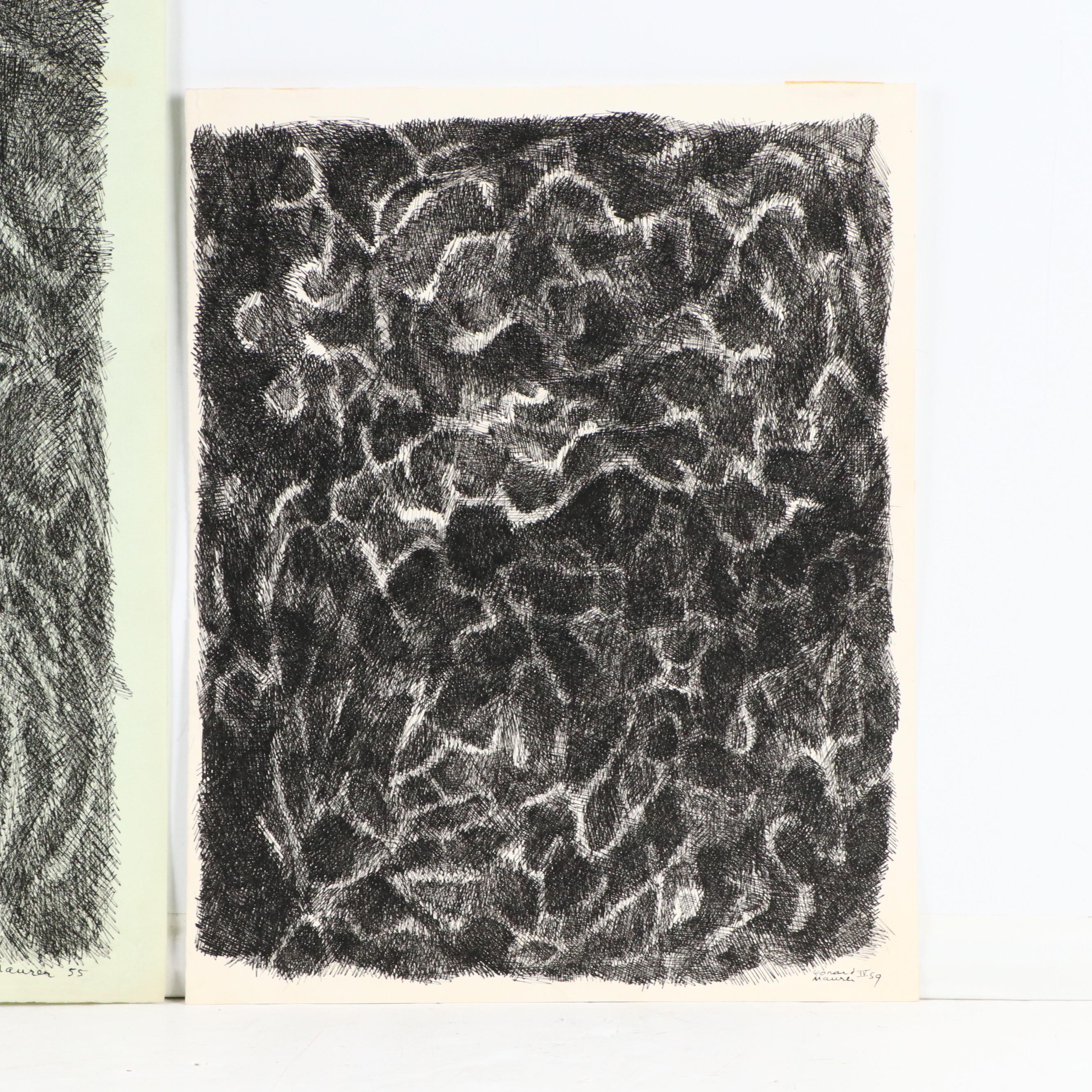 Leonard Maurer Abstract Ink Drawings, 1950s