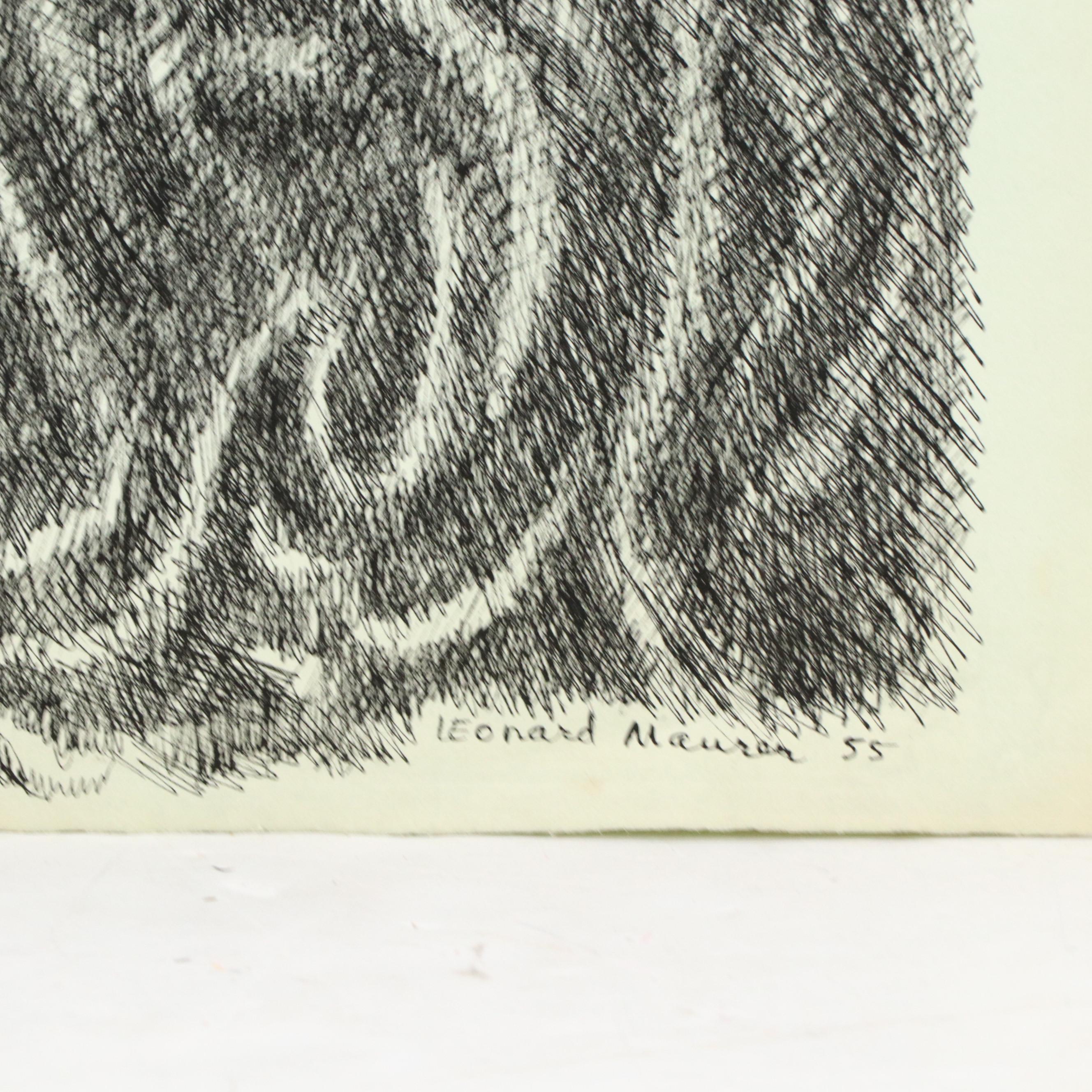 Leonard Maurer Abstract Ink Drawings, 1950s