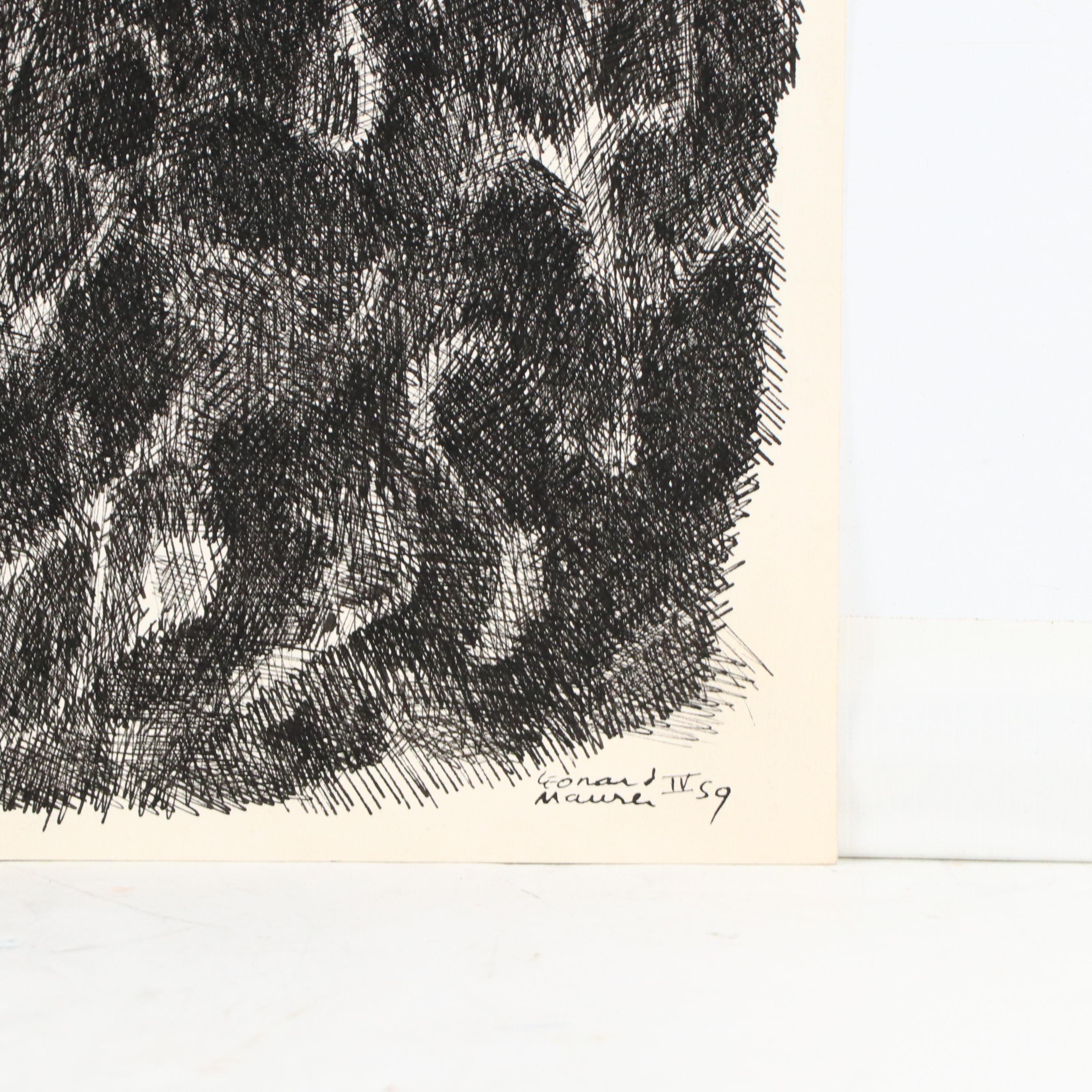 Leonard Maurer Abstract Ink Drawings, 1950s