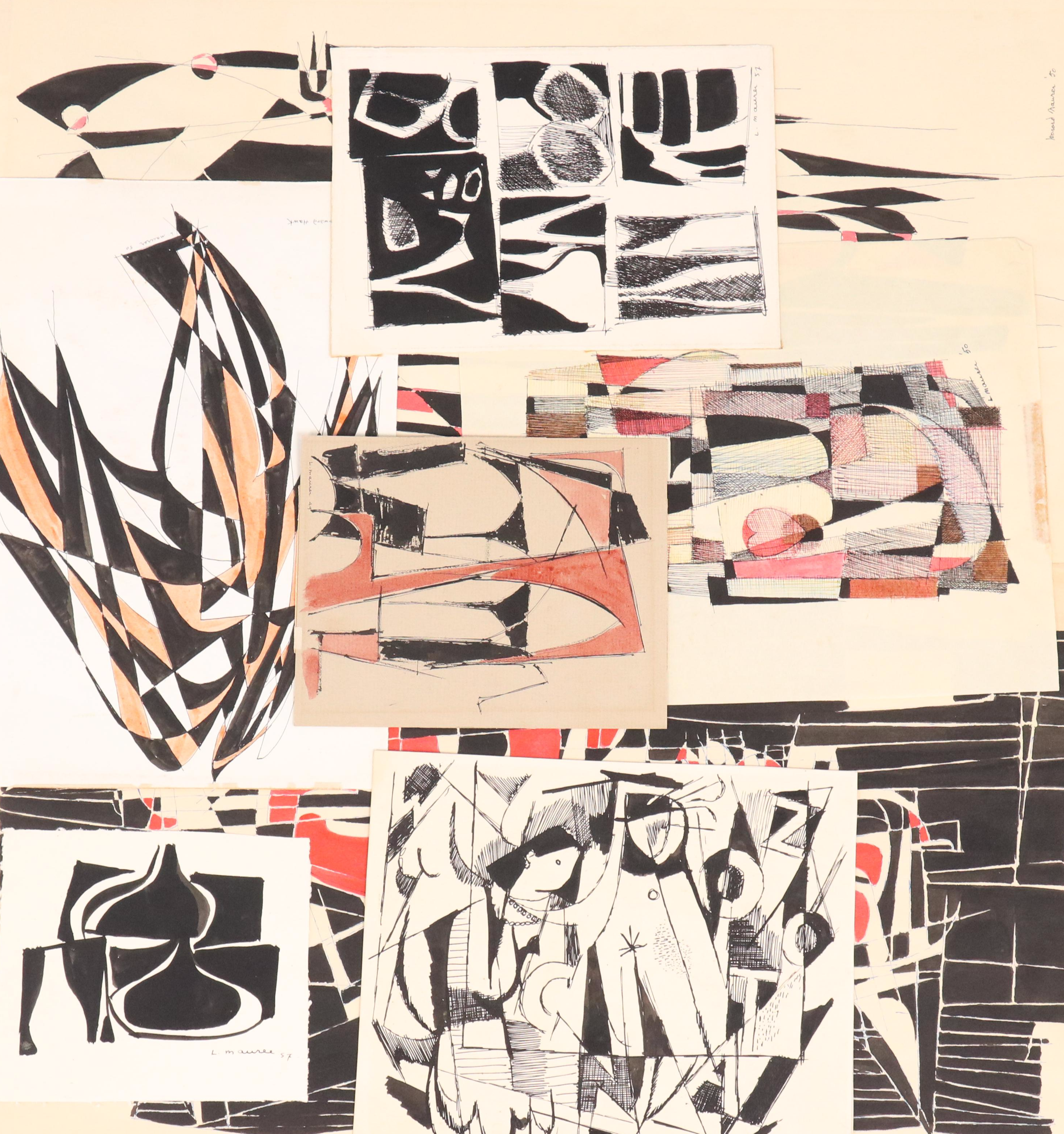 Leonard Maurer Abstract Ink Drawings, Late 1940s–50s