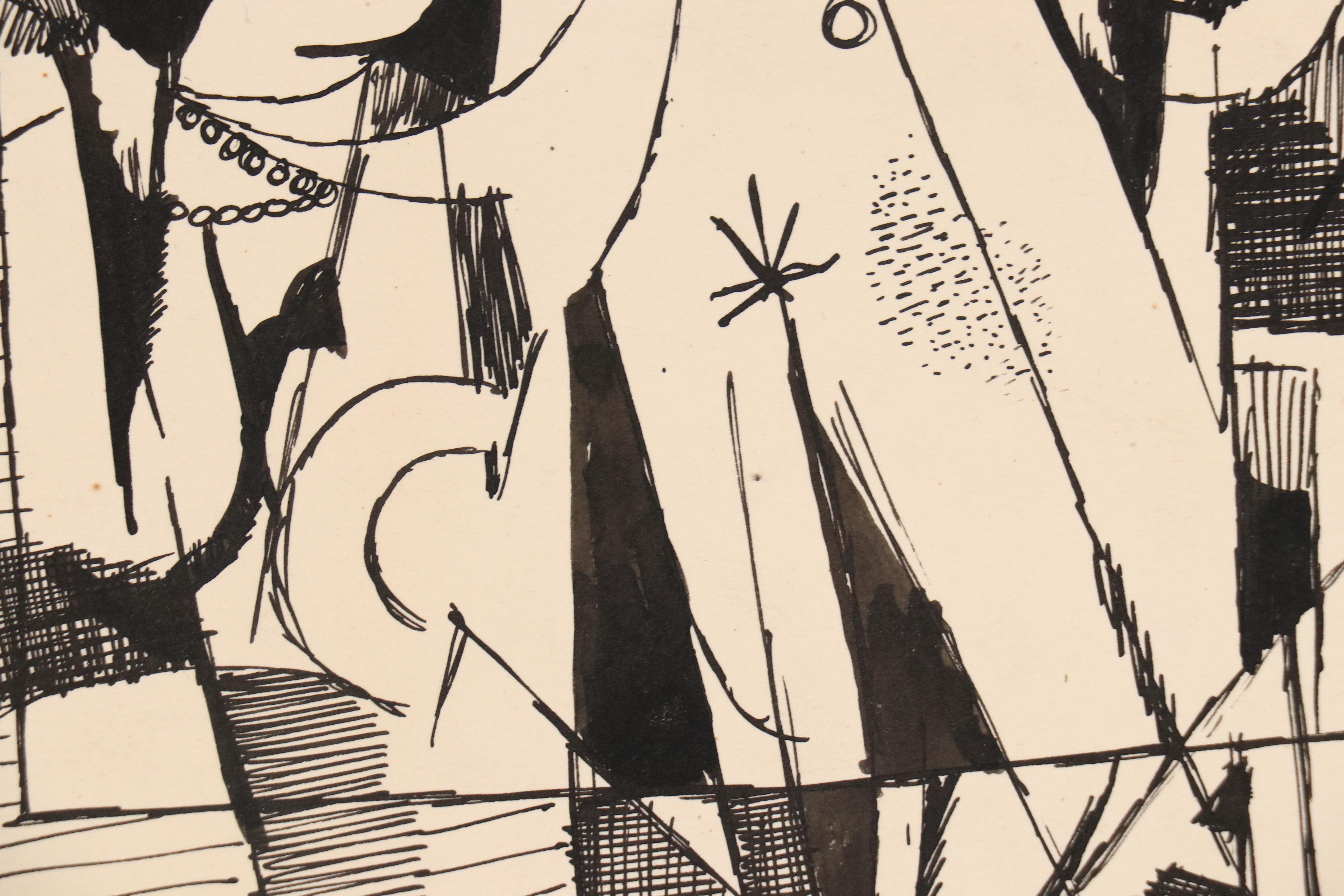 Leonard Maurer Abstract Ink Drawings, Late 1940s–50s