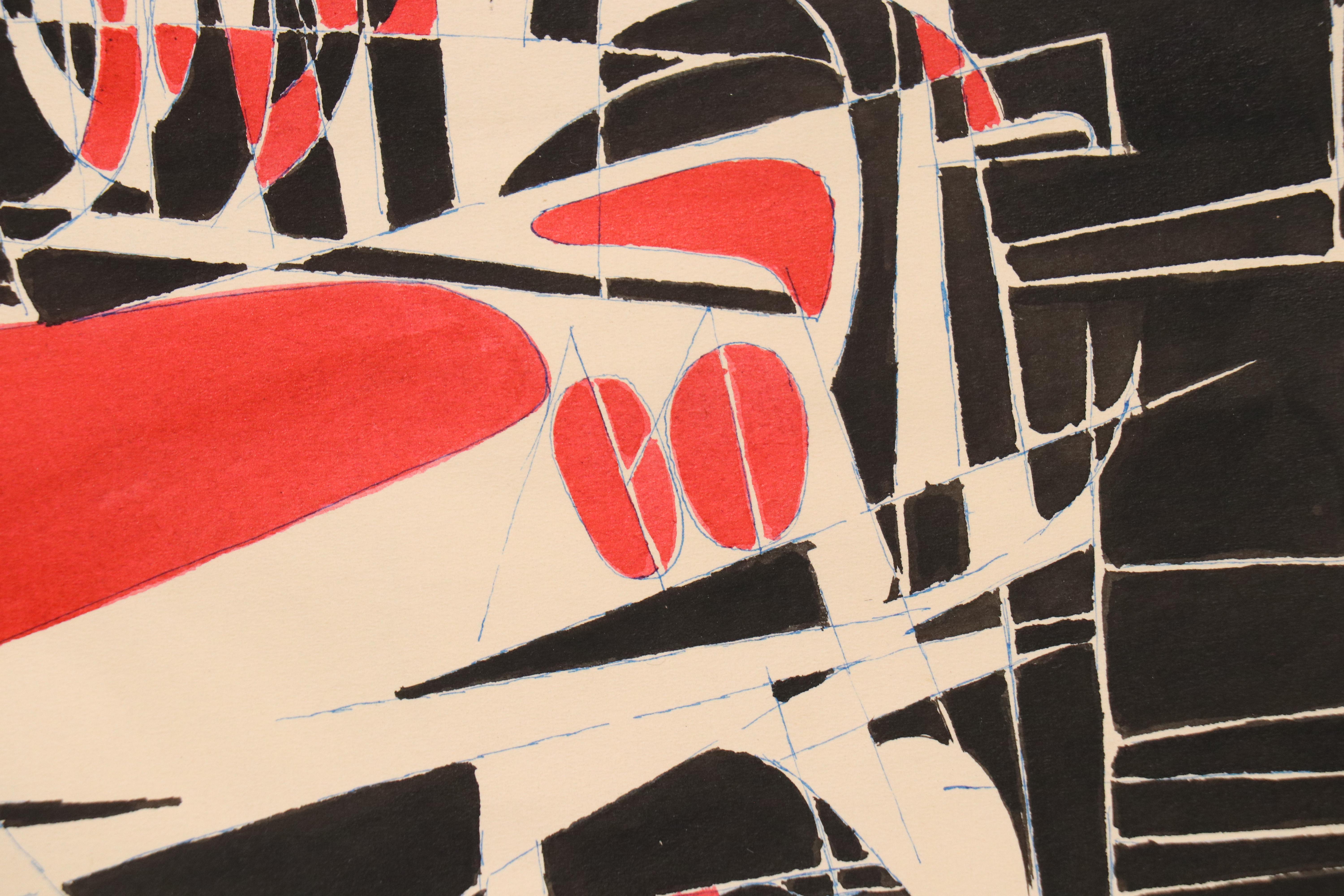 Leonard Maurer Abstract Ink Drawings, Late 1940s–50s