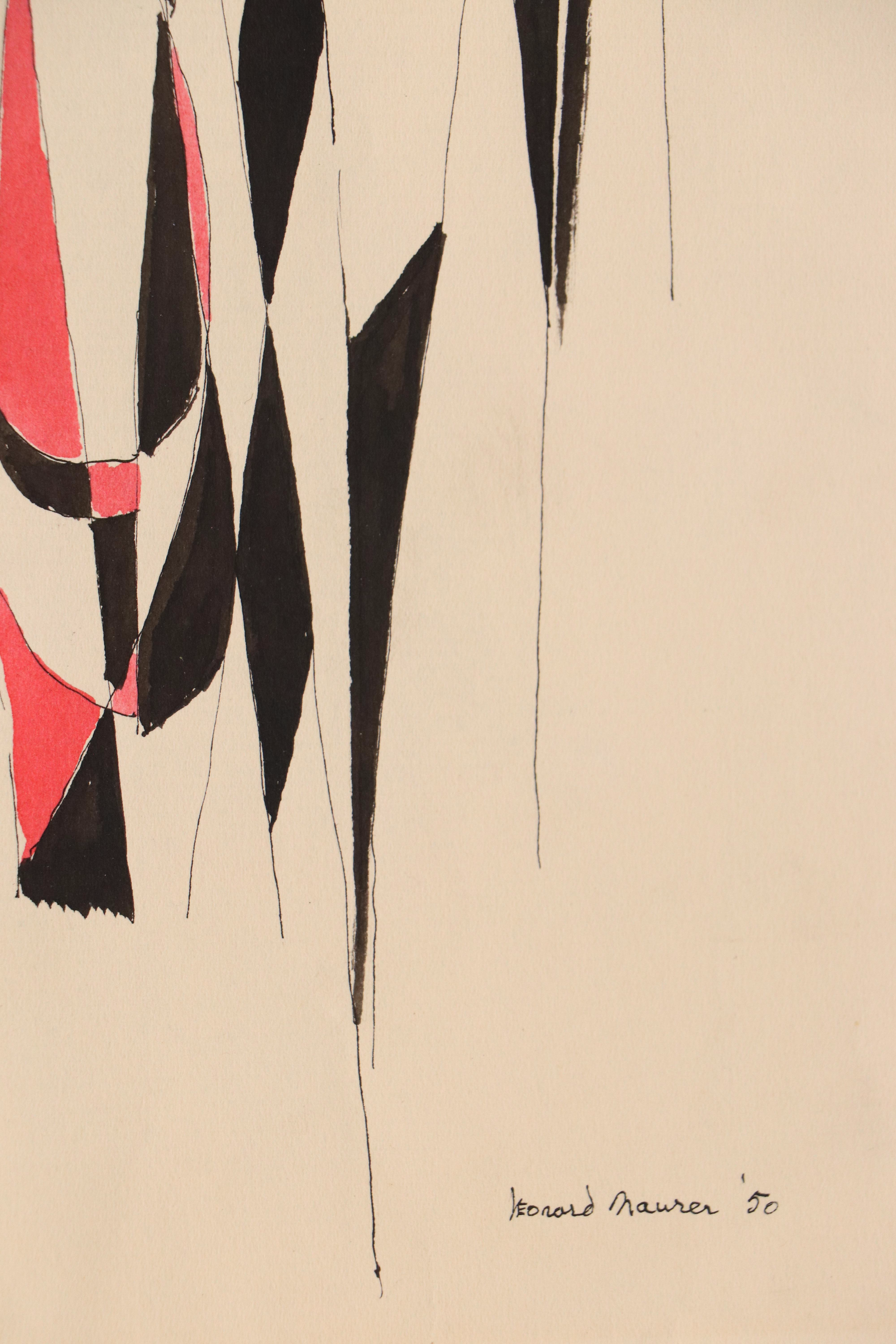 Leonard Maurer Abstract Ink Drawings, Late 1940s–50s