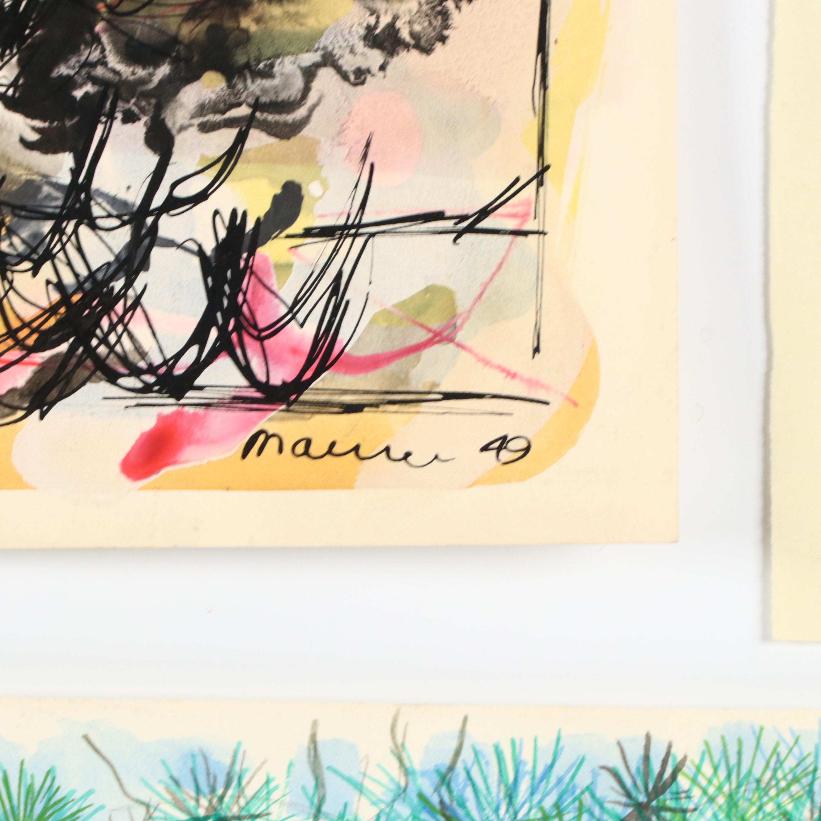 Leonard Maurer Ink and Watercolor Compositions, Mid-20th Century