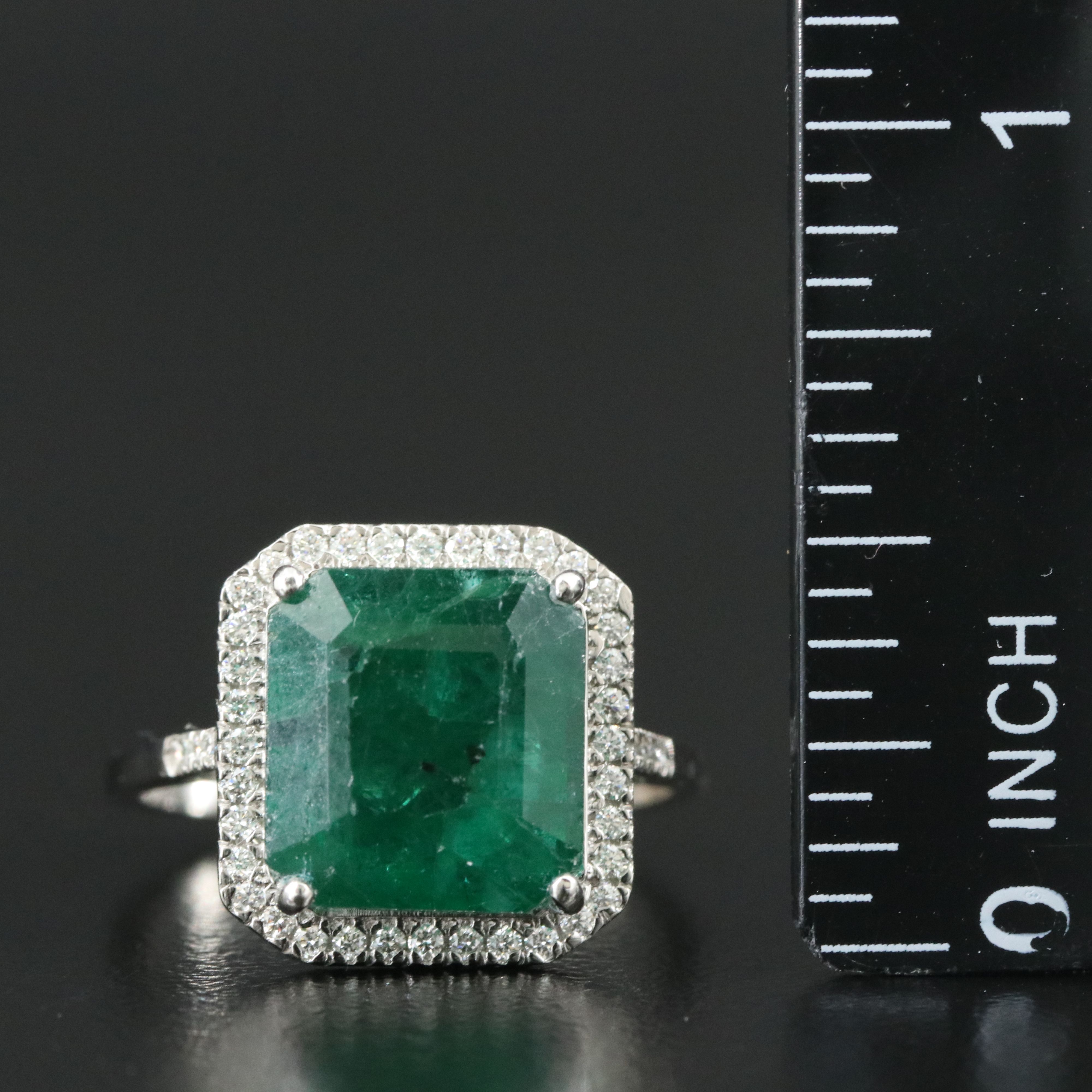 Platinum 5.98 CT Emerald and 0.22 CTW Diamond Ring