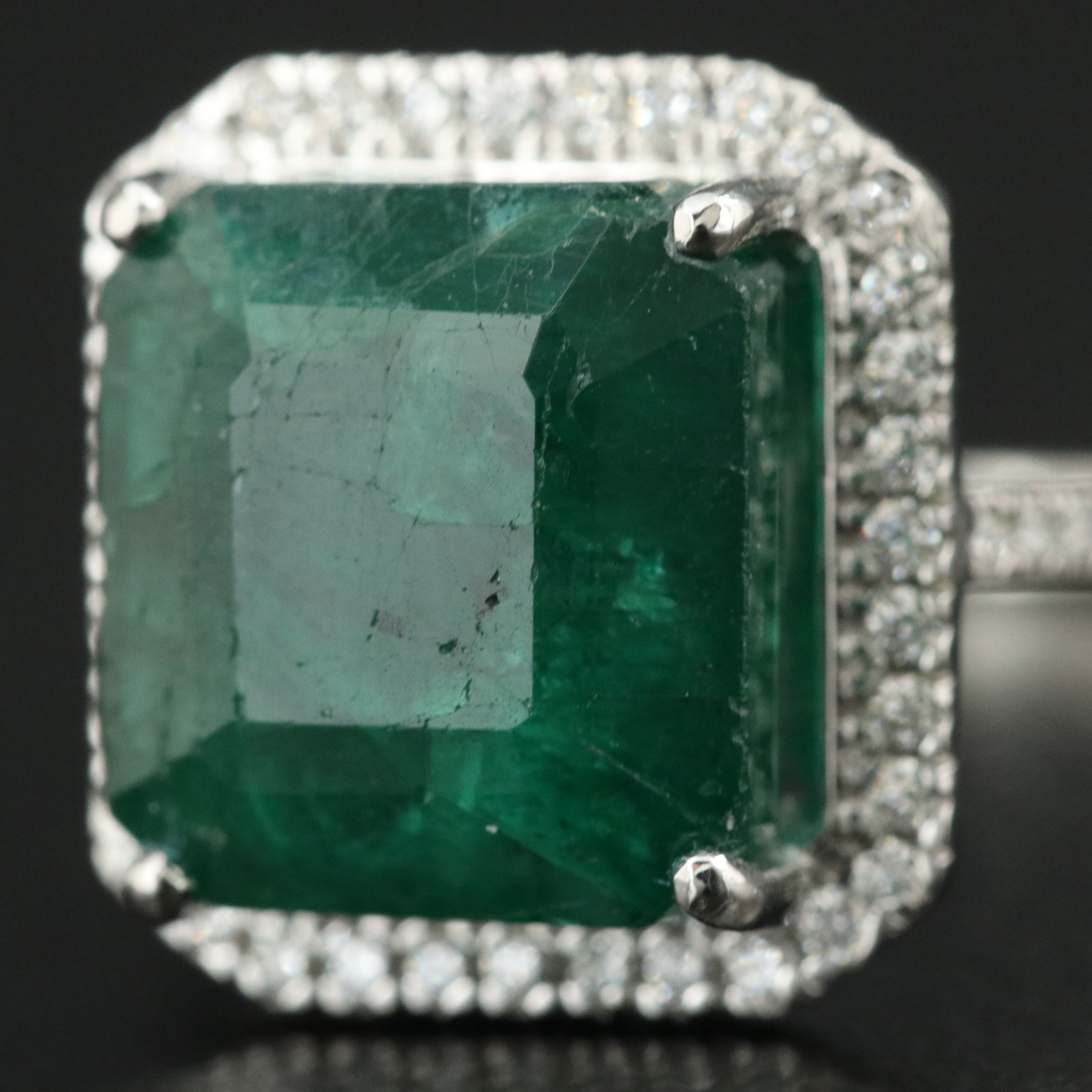 Platinum 5.98 CT Emerald and 0.22 CTW Diamond Ring
