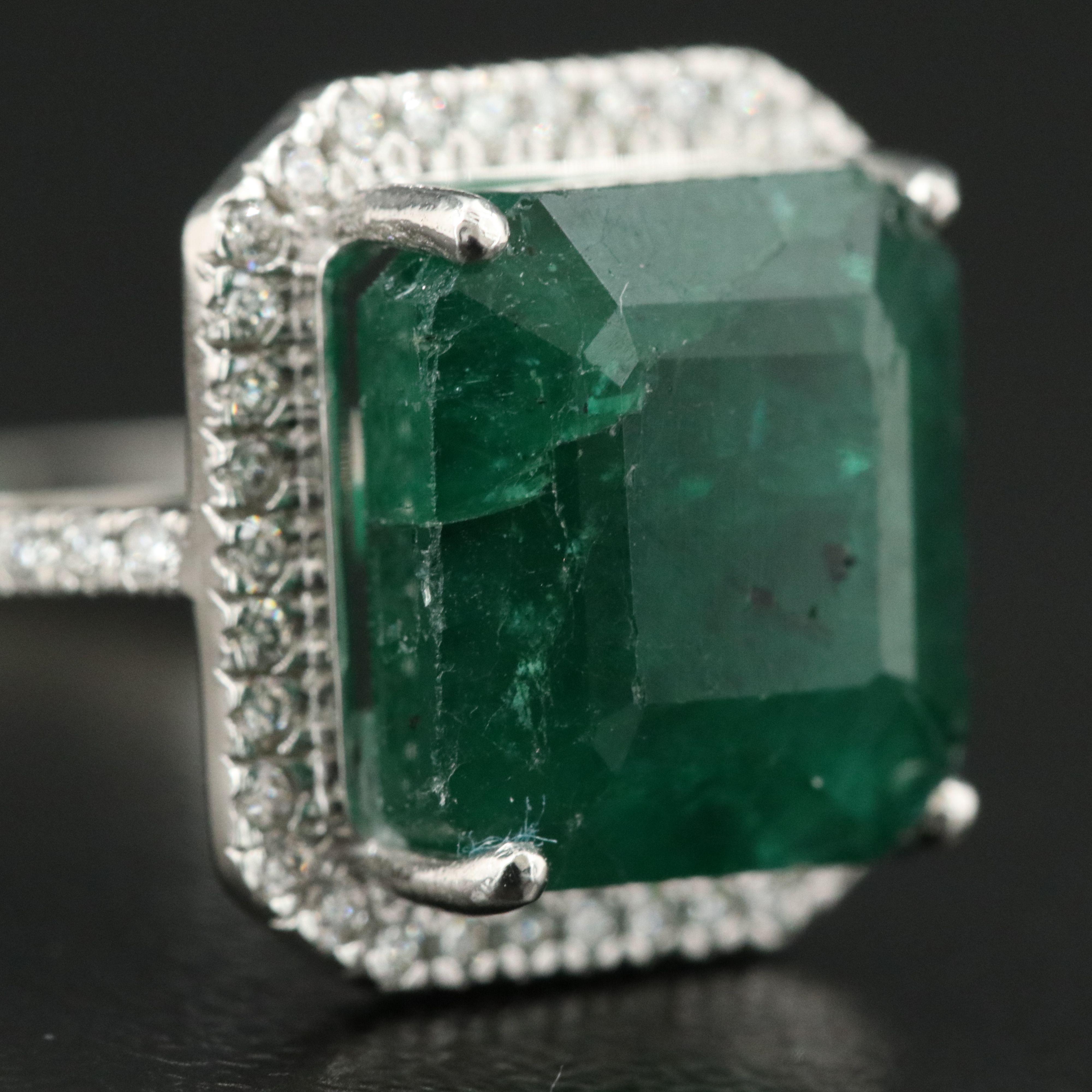 Platinum 5.98 CT Emerald and 0.22 CTW Diamond Ring