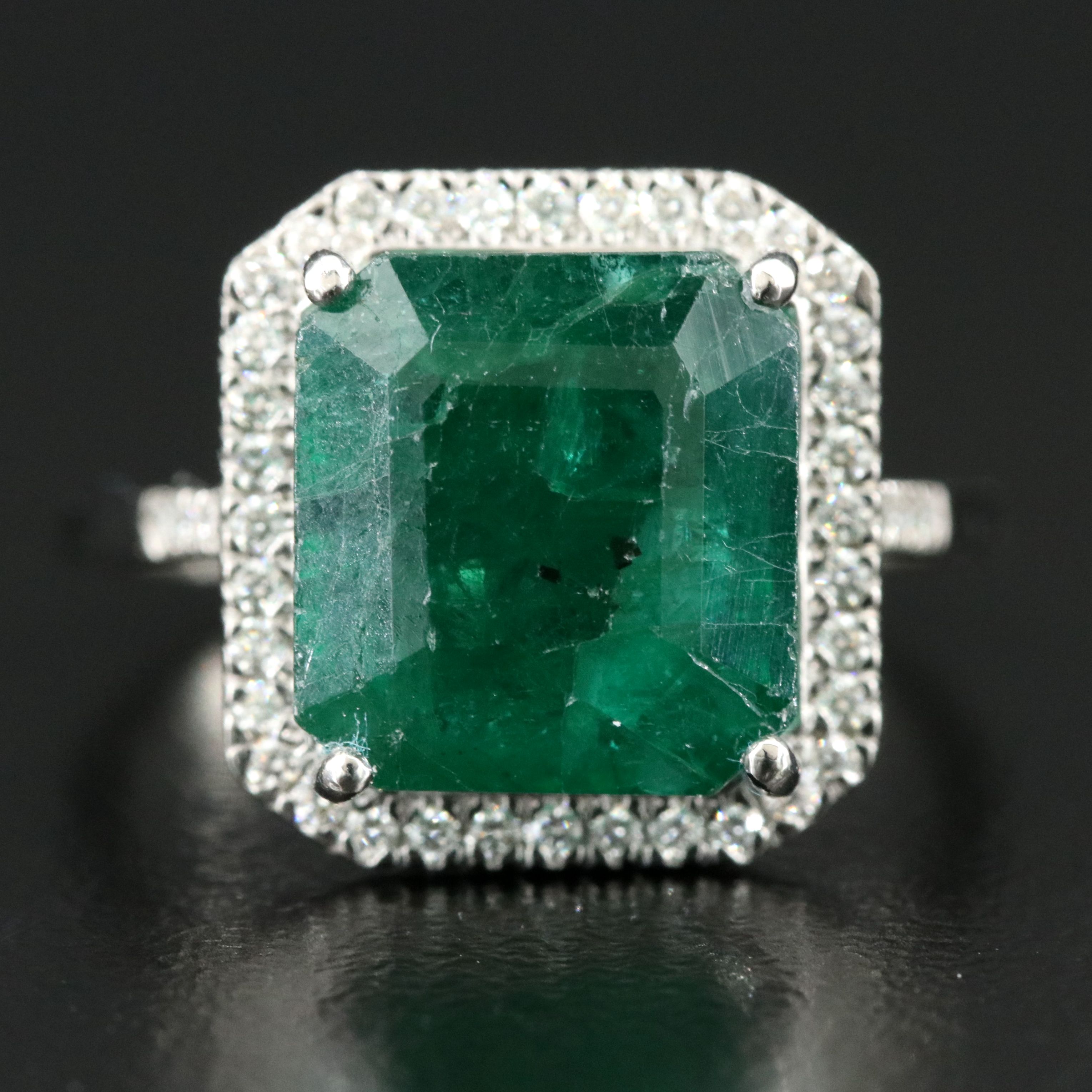 Platinum 5.98 CT Emerald and 0.22 CTW Diamond Ring