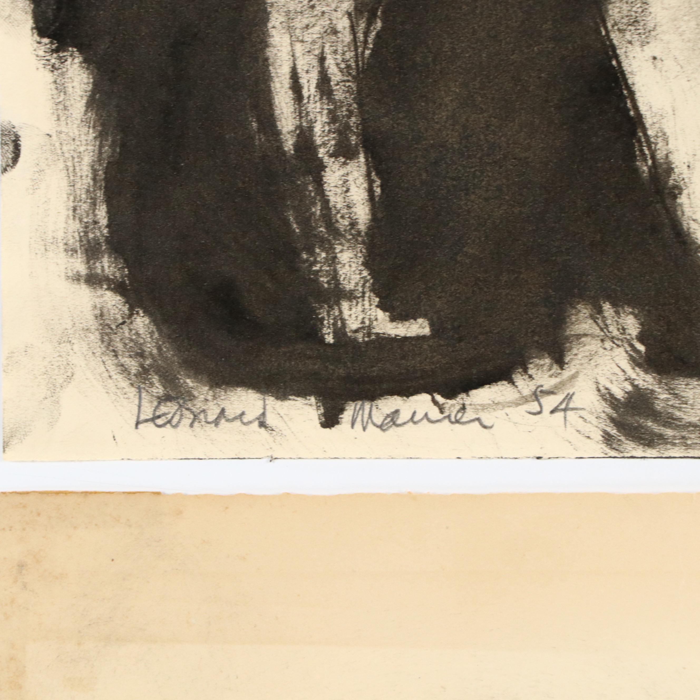 Leonard Maurer Abstract Ink Drawings of Dogs, 1950s