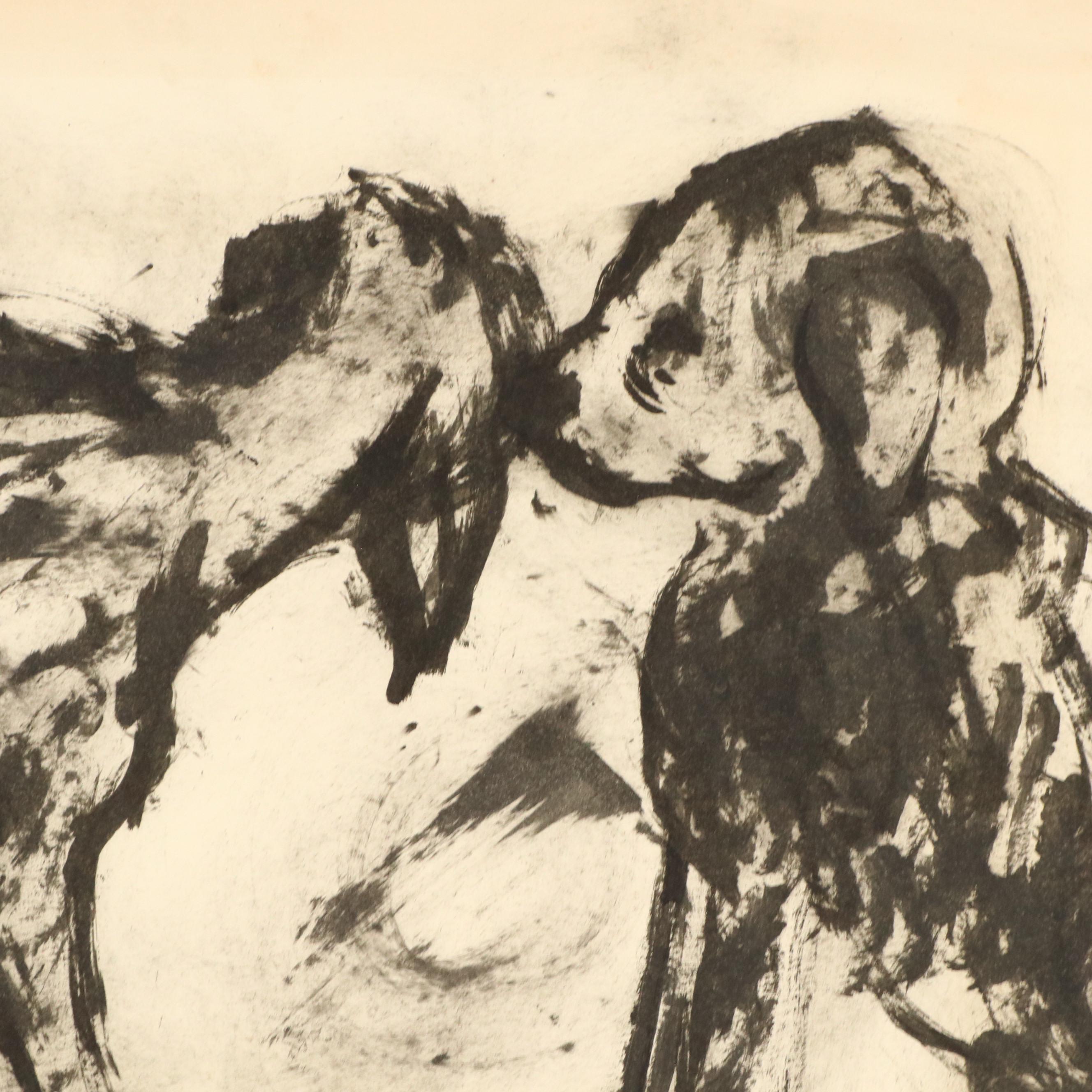 Leonard Maurer Abstract Ink Drawings of Dogs, 1950s