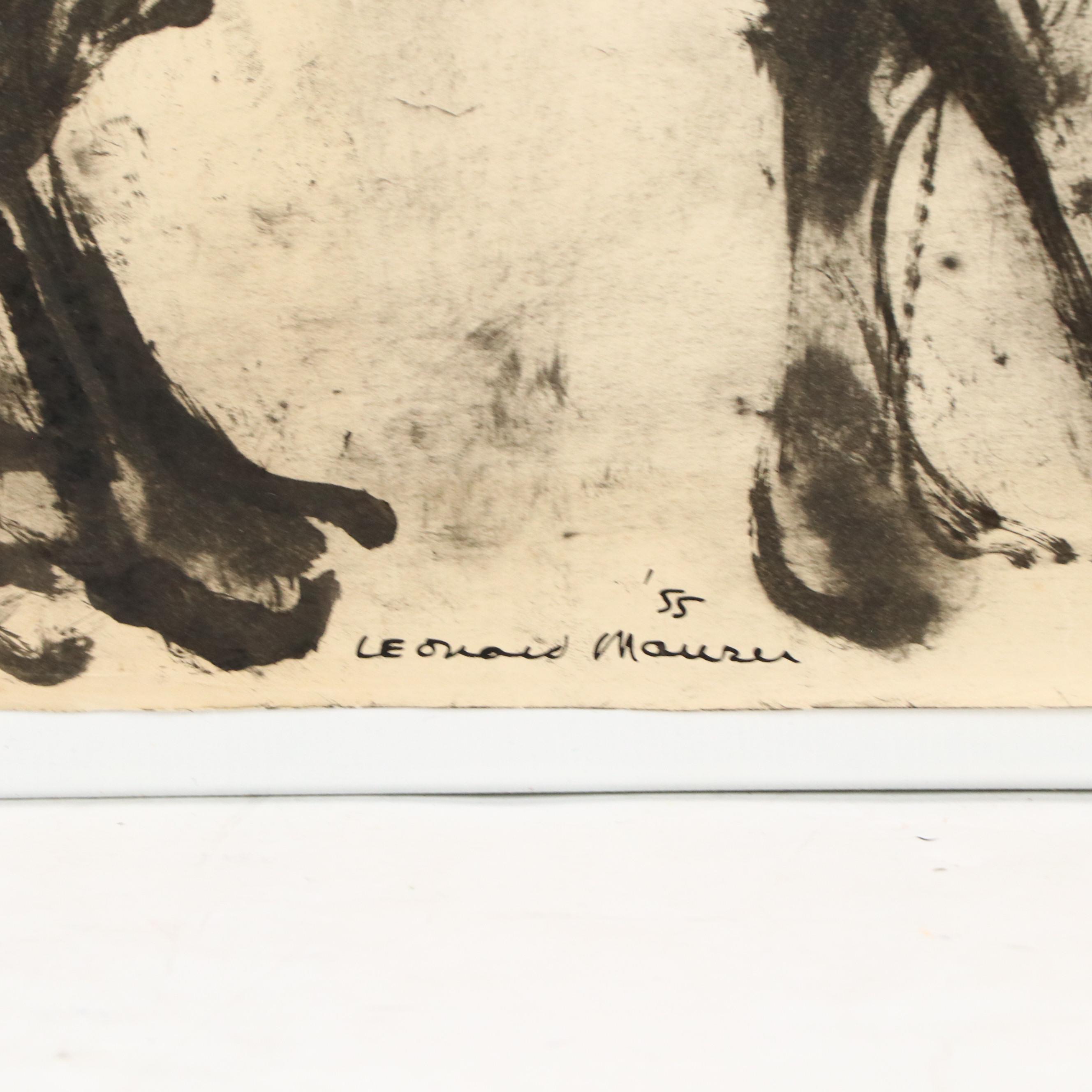 Leonard Maurer Abstract Ink Drawings of Dogs, 1950s