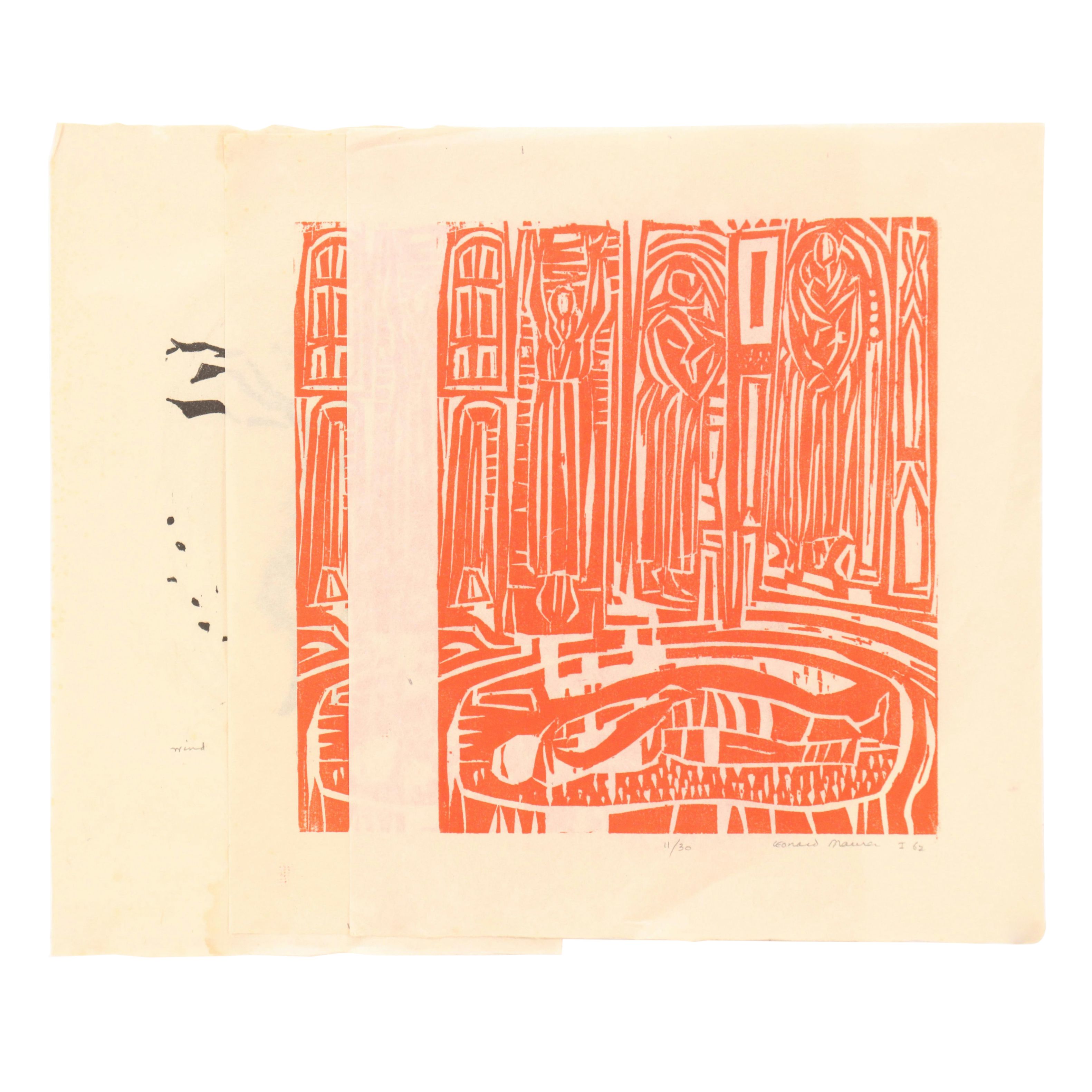 Leonard Maurer Modernist Woodcuts, 1960s