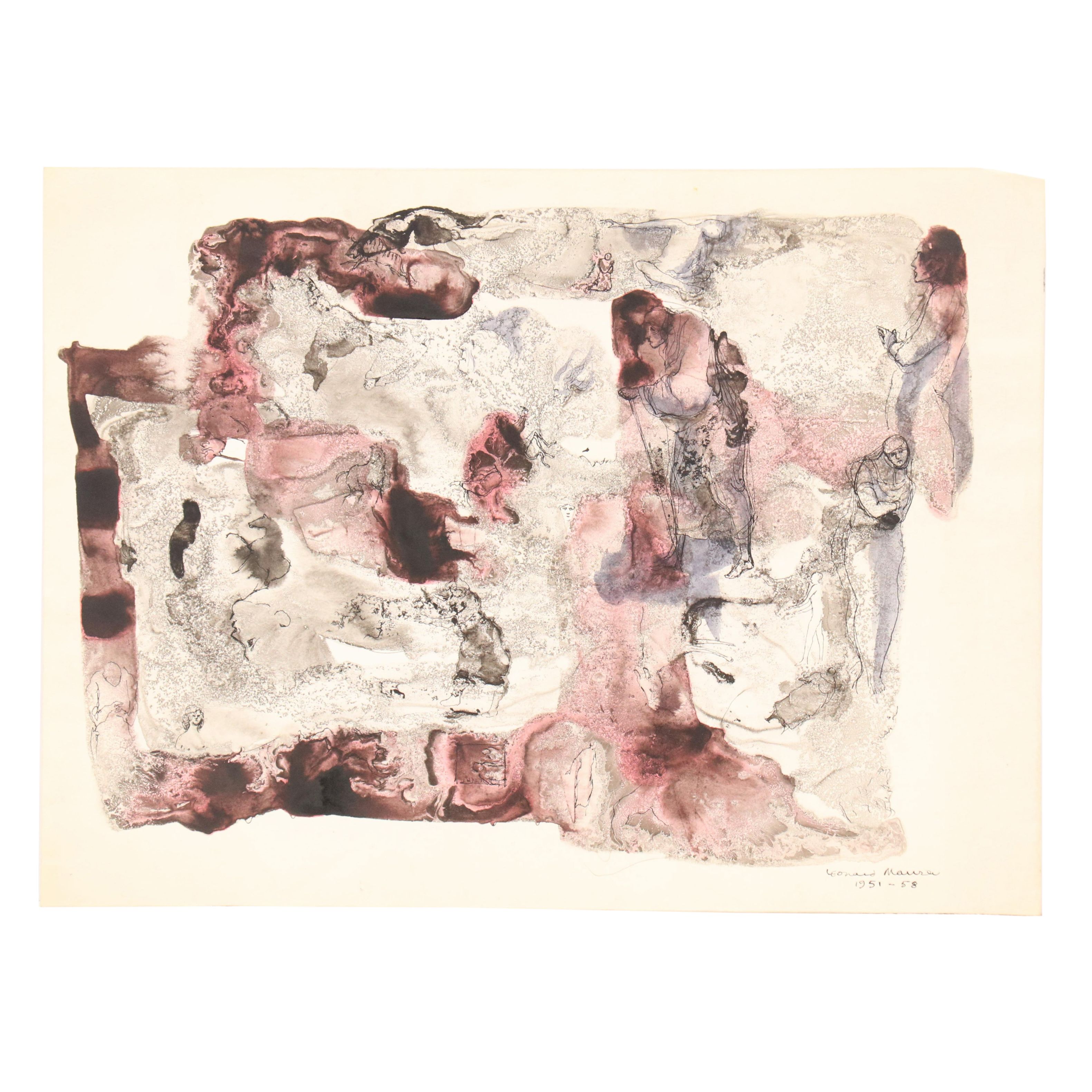 Leonard Maurer Nebulous Figurative Drawing, 1958