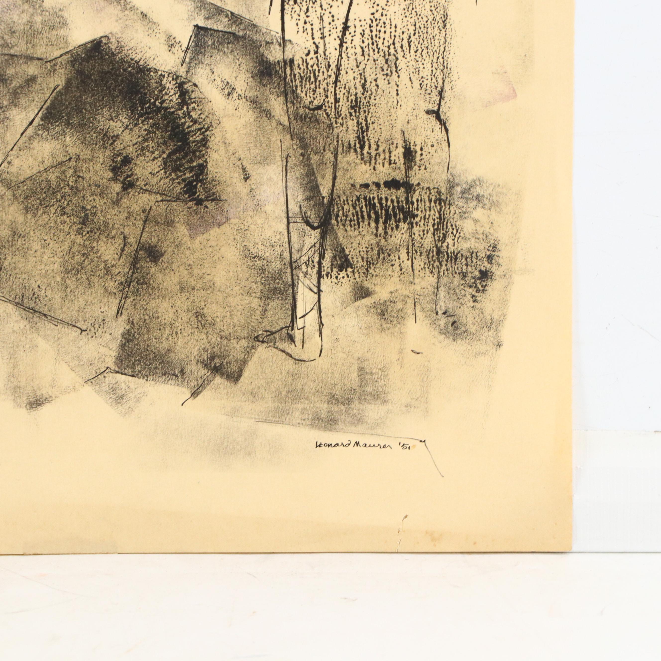 Leonard Maurer Abstract Ink Compositions, Mid-20th Century